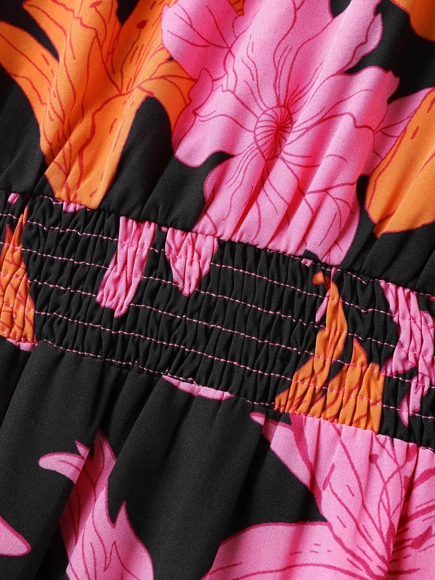 Large Floral Print Shirred Pockets Midi Dress sold by Bloomchic product image thumbnail 5