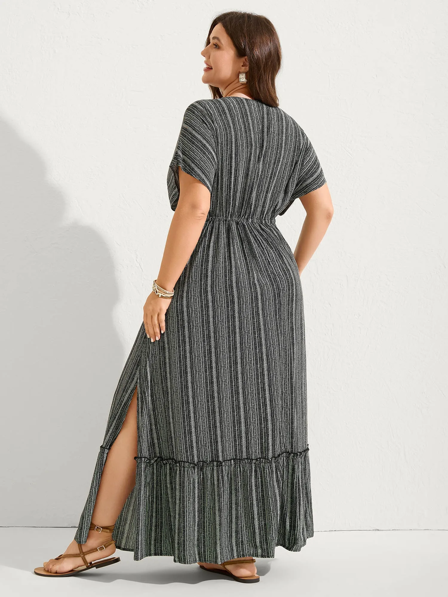 Striped Tassel Drawstring Tiered Midi Dress sold by Bloomchic product image thumbnail 4