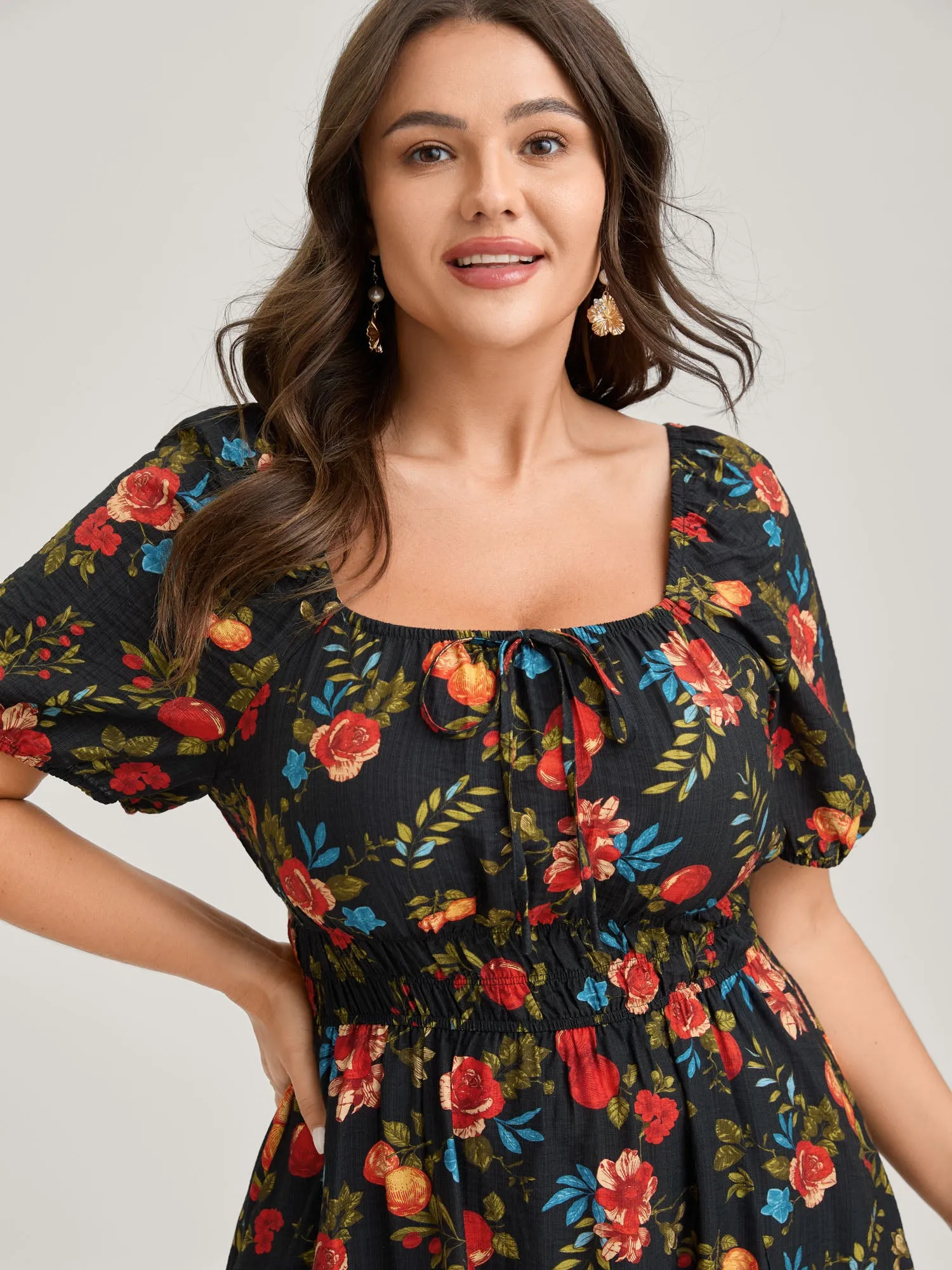 Fall Fruity Floral Waist-Cinched Midi Dress sold by Bloomchic product image thumbnail 2
