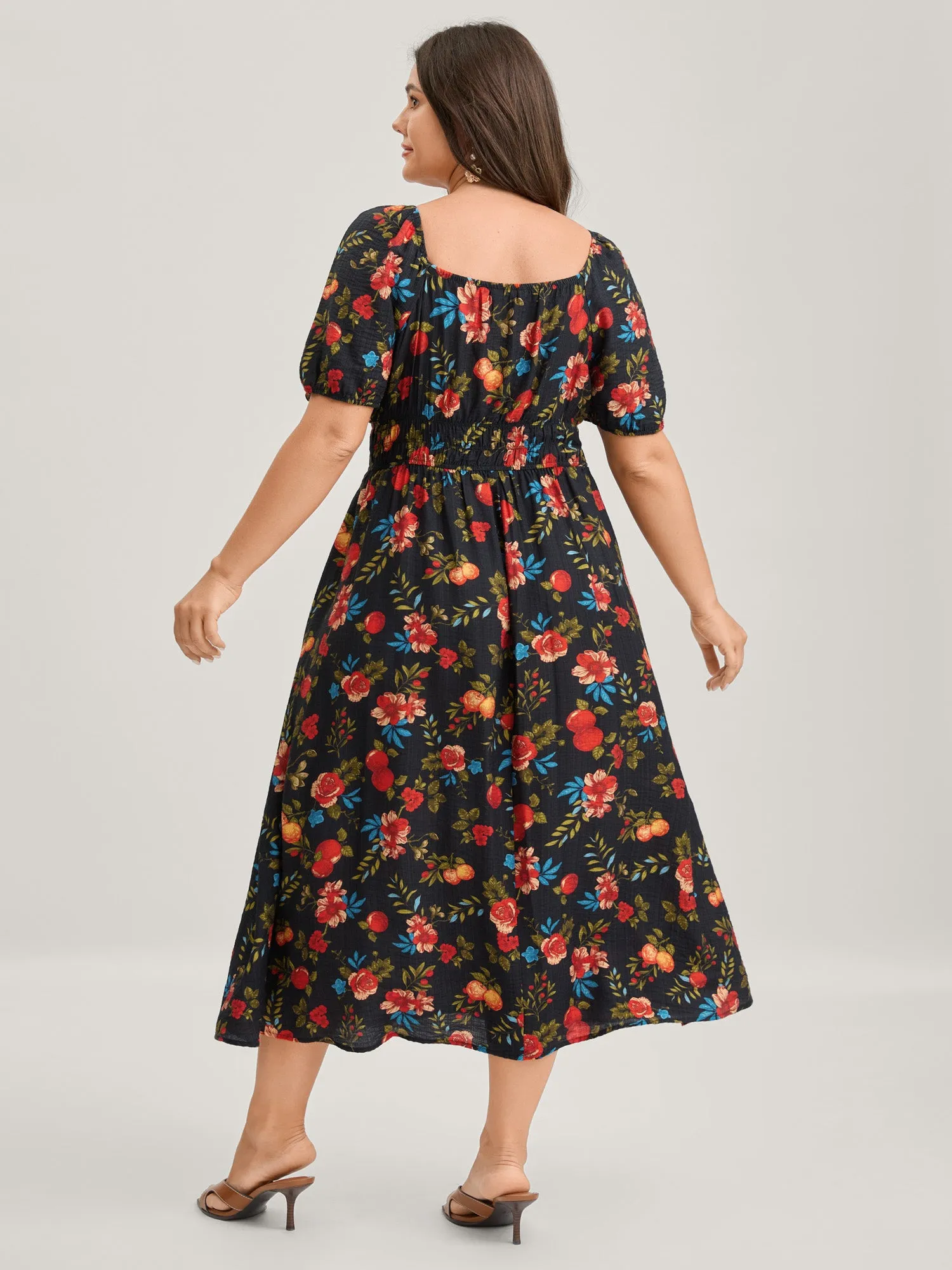 Fall Fruity Floral Waist-Cinched Midi Dress sold by Bloomchic product image thumbnail 4