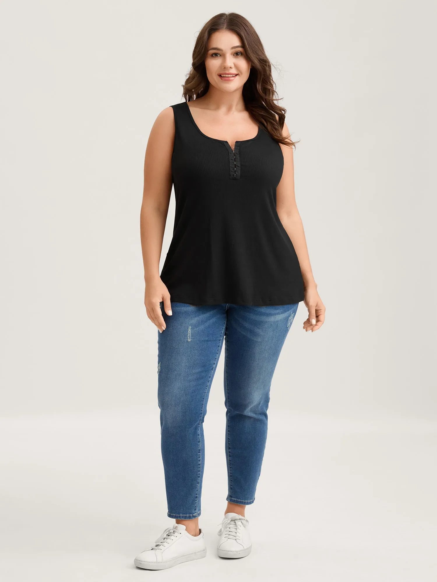 Supersoft Ribbed Clasp Neckline Fitted Tank Top sold by Bloomchic product image thumbnail 3