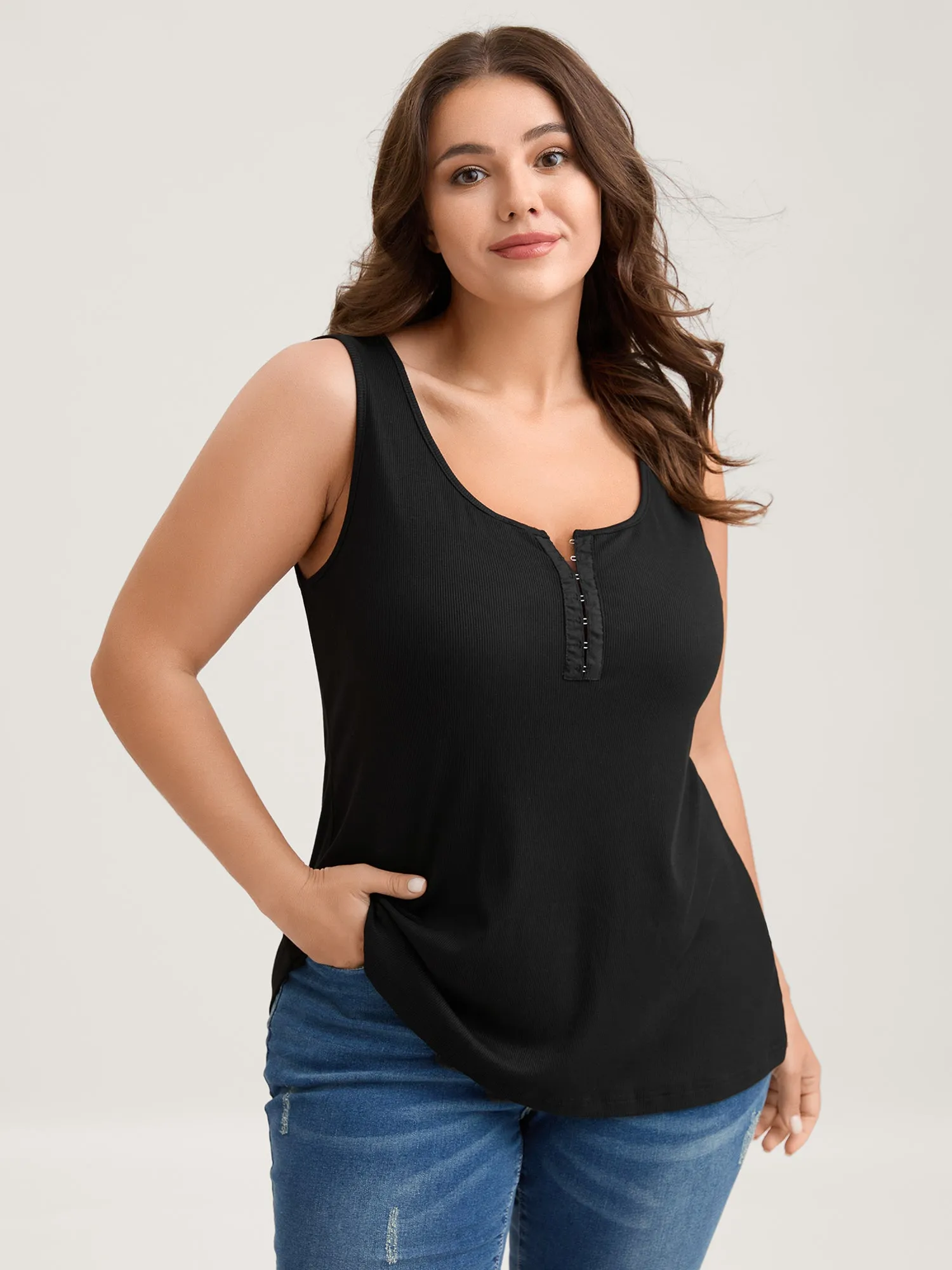 Supersoft Ribbed Clasp Neckline Fitted Tank Top sold by Bloomchic