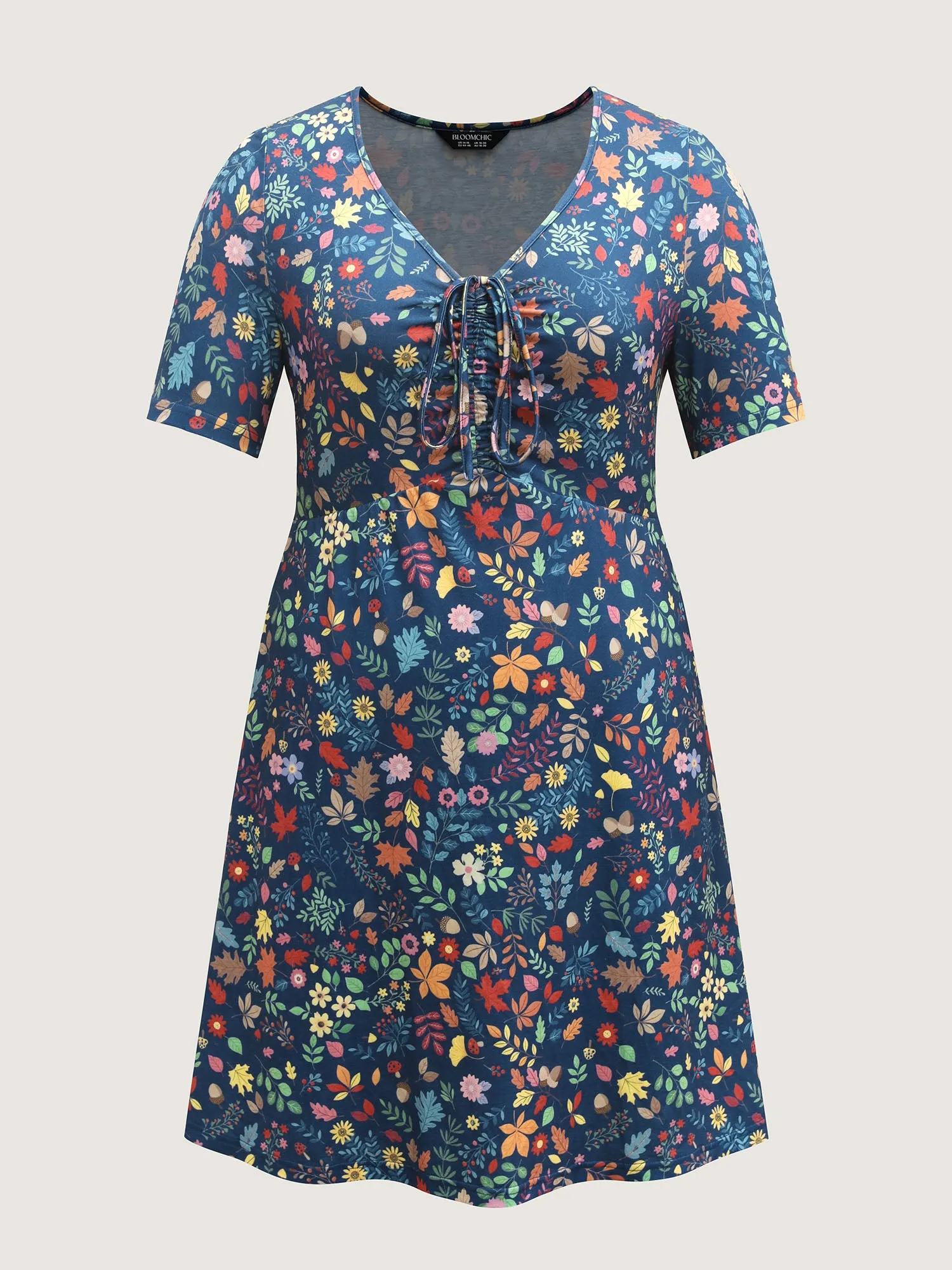 Fall Floral Ruched Bust Drawstring Midi Dress sold by Bloomchic product image thumbnail 5