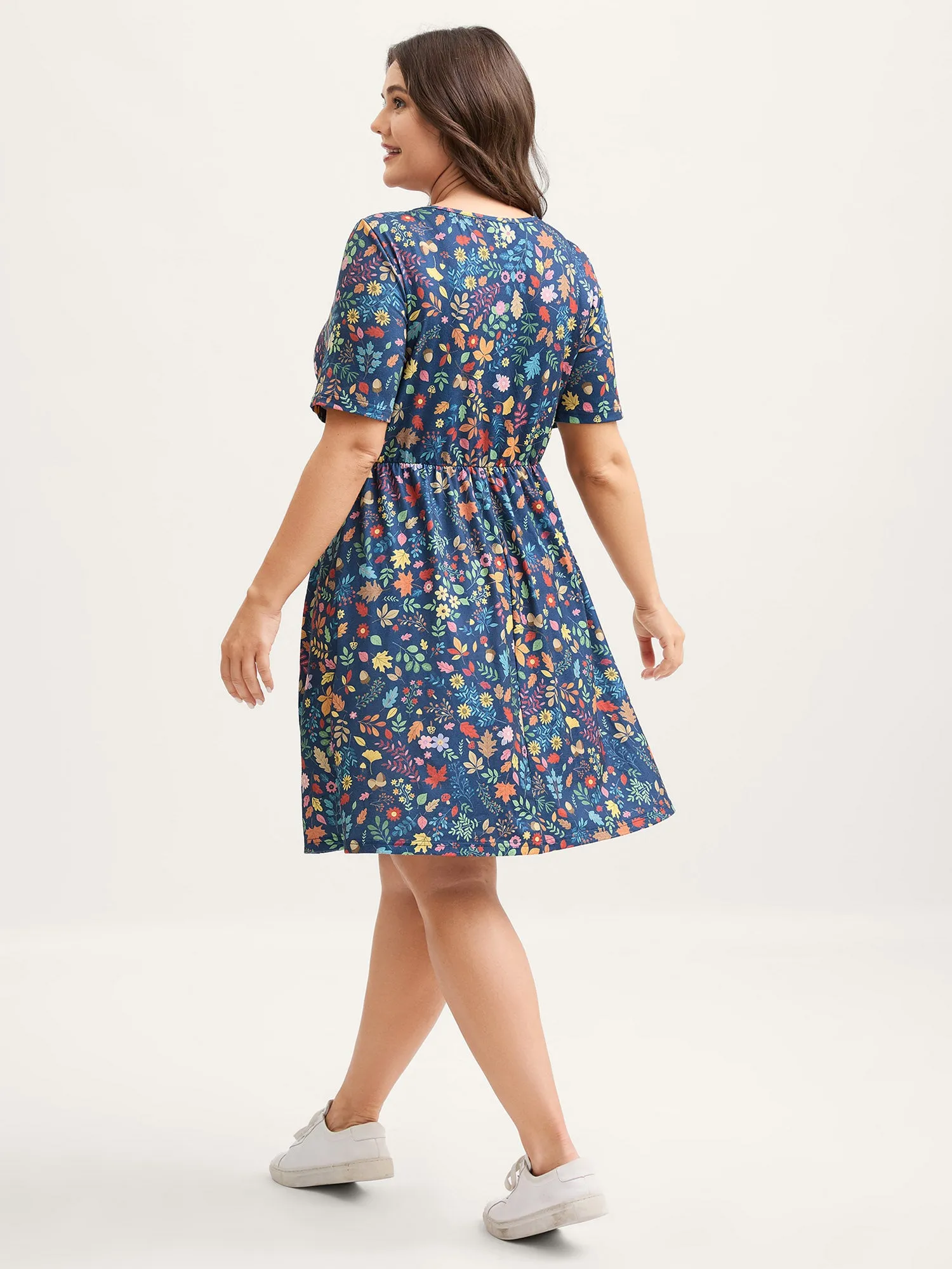 Fall Floral Ruched Bust Drawstring Midi Dress sold by Bloomchic product image thumbnail 4