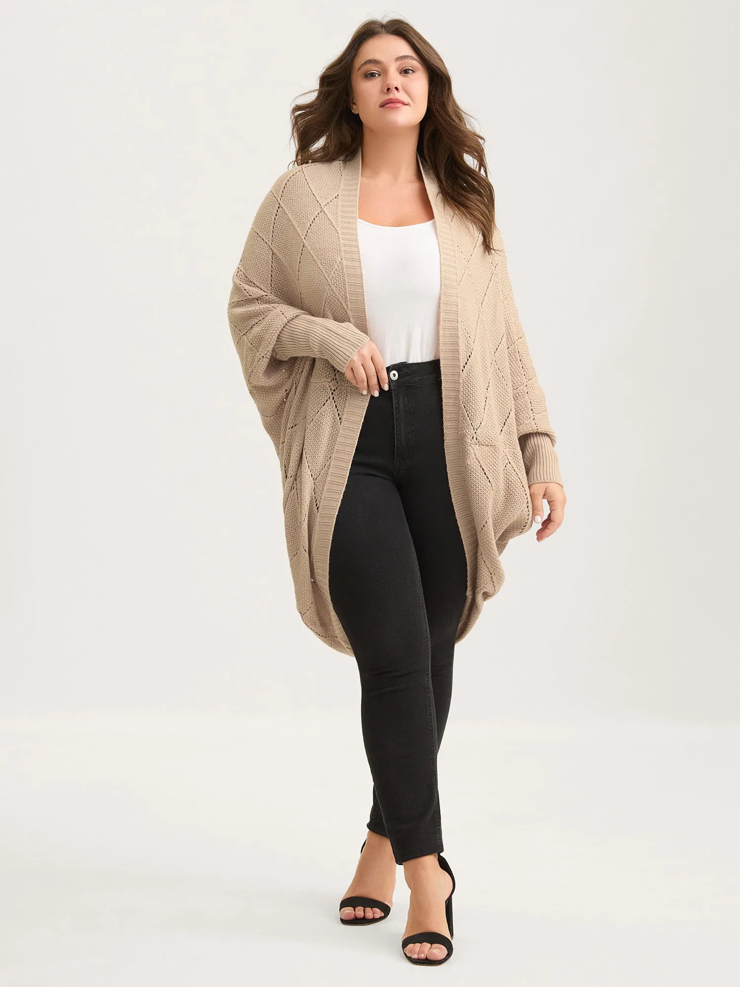 Textured Dolman Sleeve Open Knit Cardigan sold by Bloomchic product image thumbnail 3
