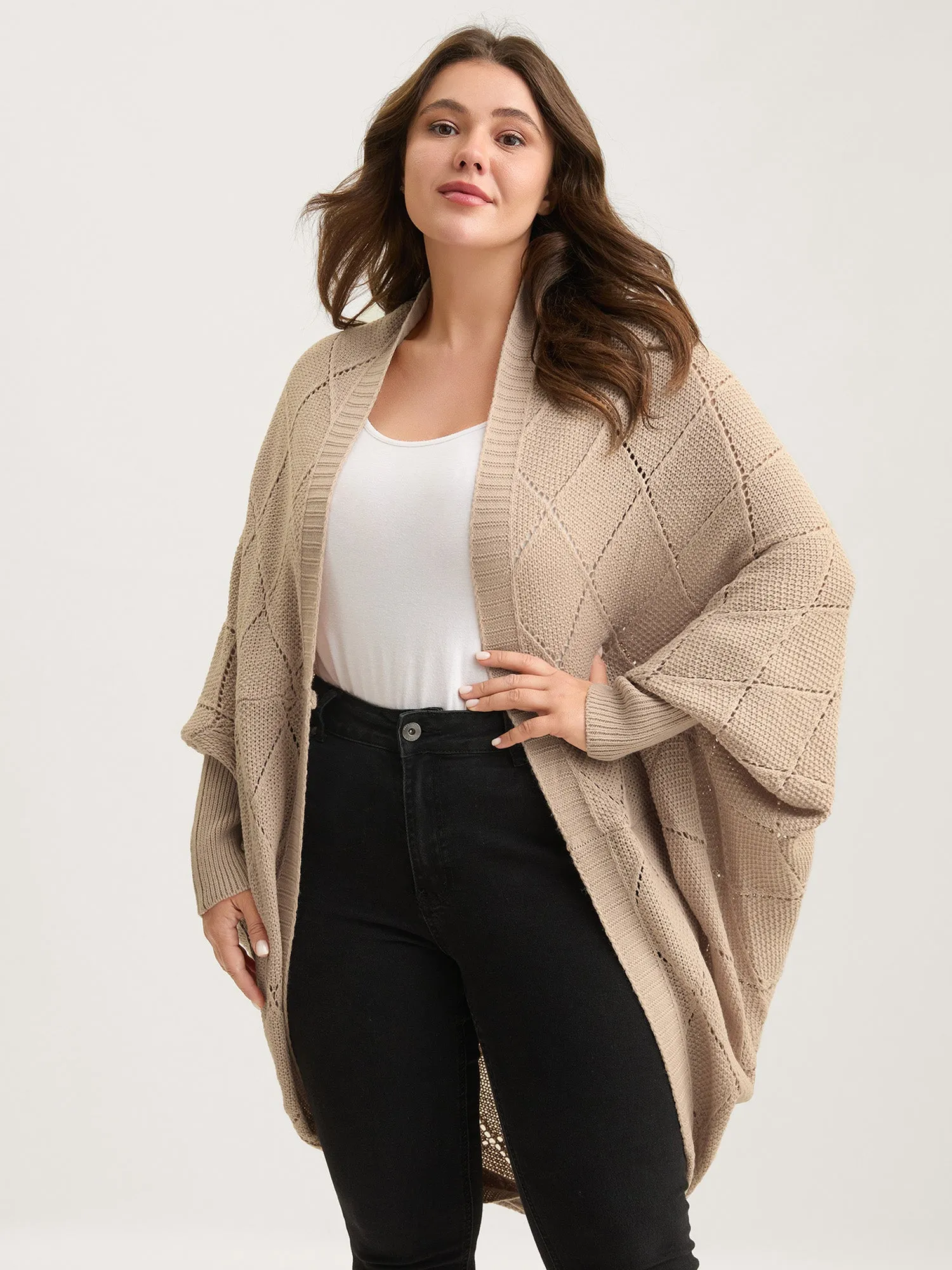 Textured Dolman Sleeve Open Knit Cardigan sold by Bloomchic