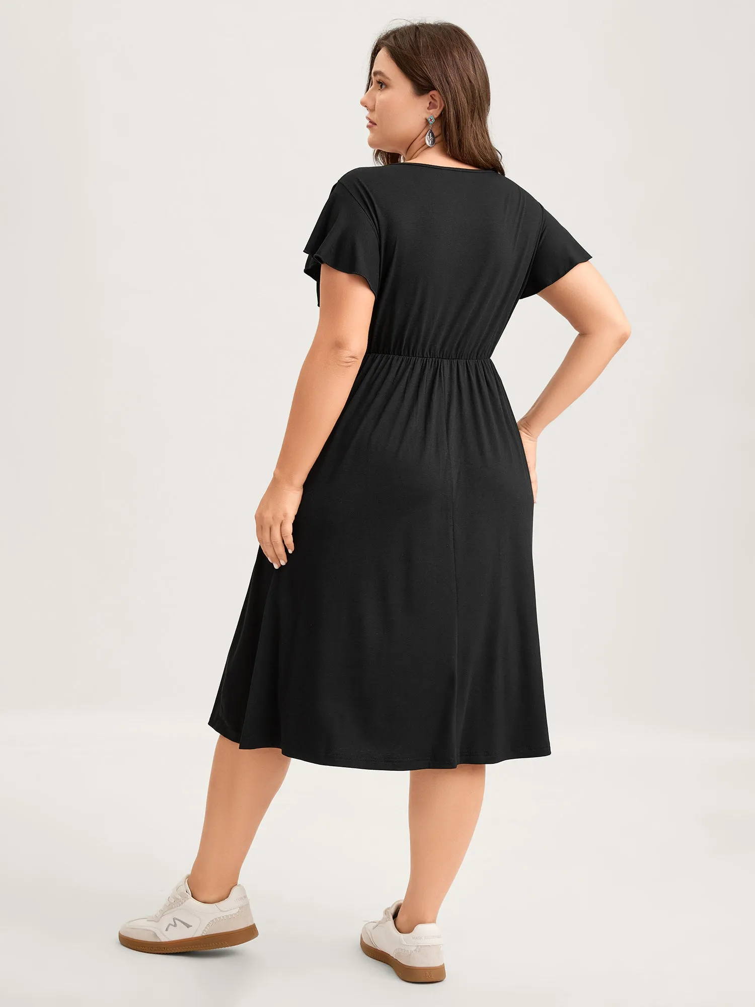 Supersoft Button Detail Deep V-Neck Midi Dress sold by Bloomchic product image thumbnail 4