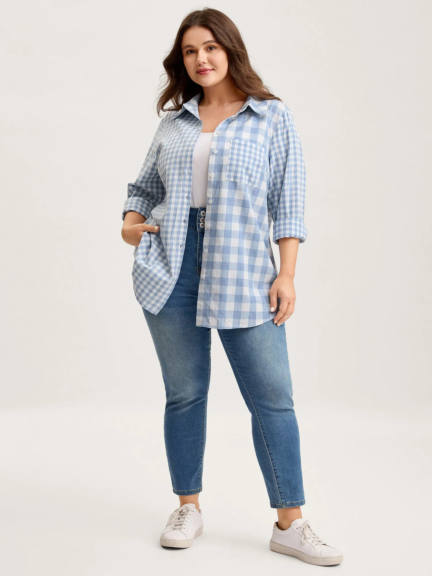 Asymmetrical Plaid Button-Down Shirt sold by Bloomchic product image thumbnail 3