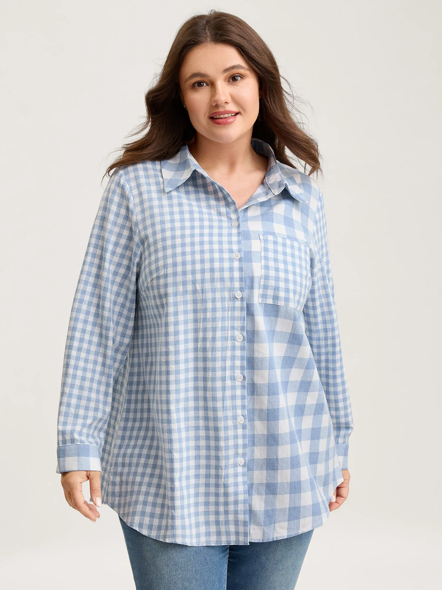 Asymmetrical Plaid Button-Down Shirt sold by Bloomchic product image thumbnail 2