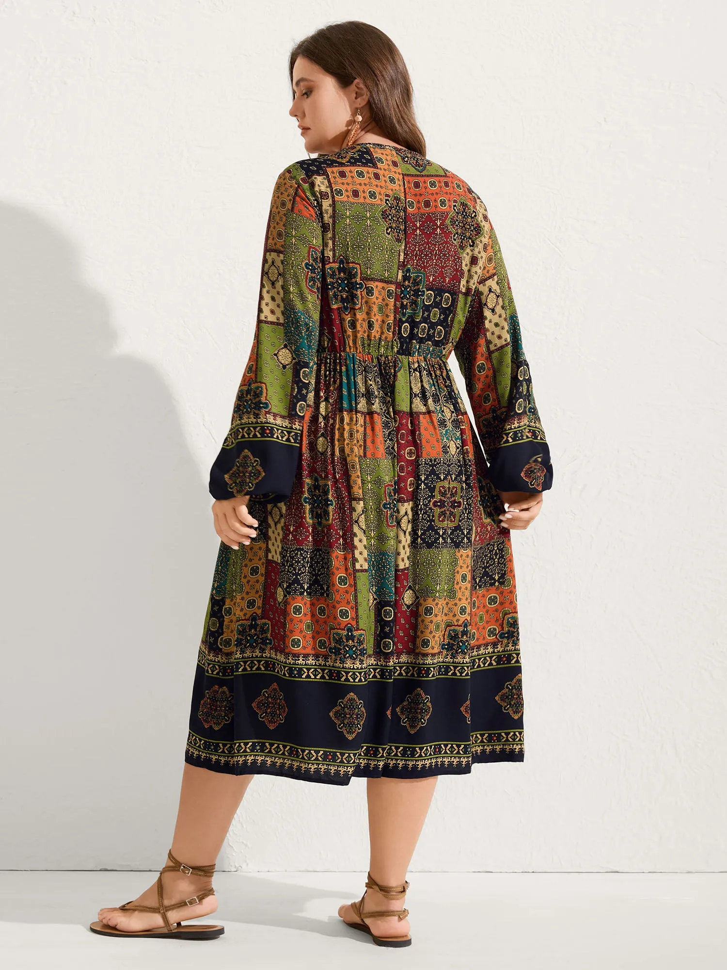 Retro Colorful Print V-Neck Midi Dress sold by Bloomchic product image thumbnail 4
