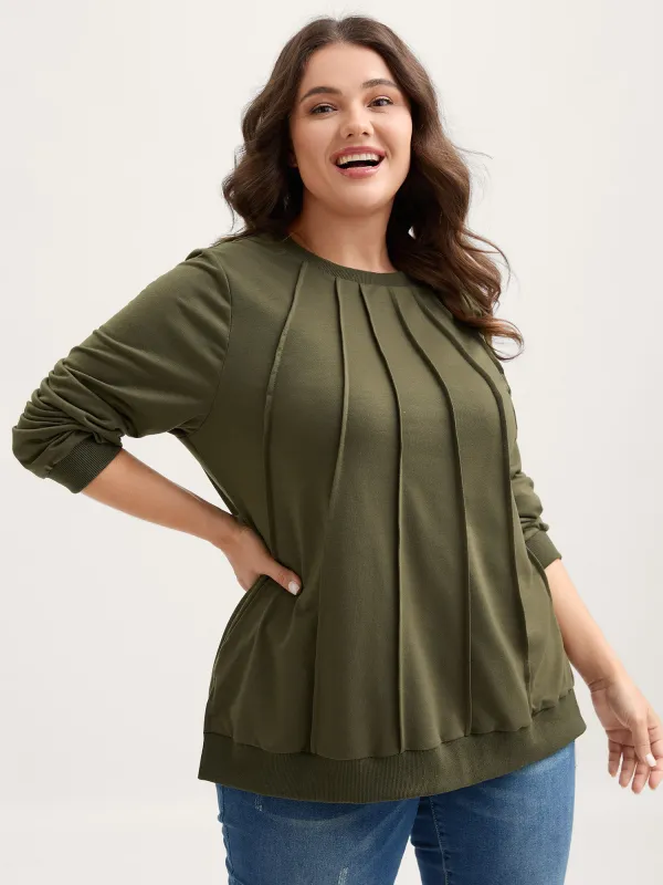 Plicated Detail Crew Neck Sweatshirt sold by Bloomchic