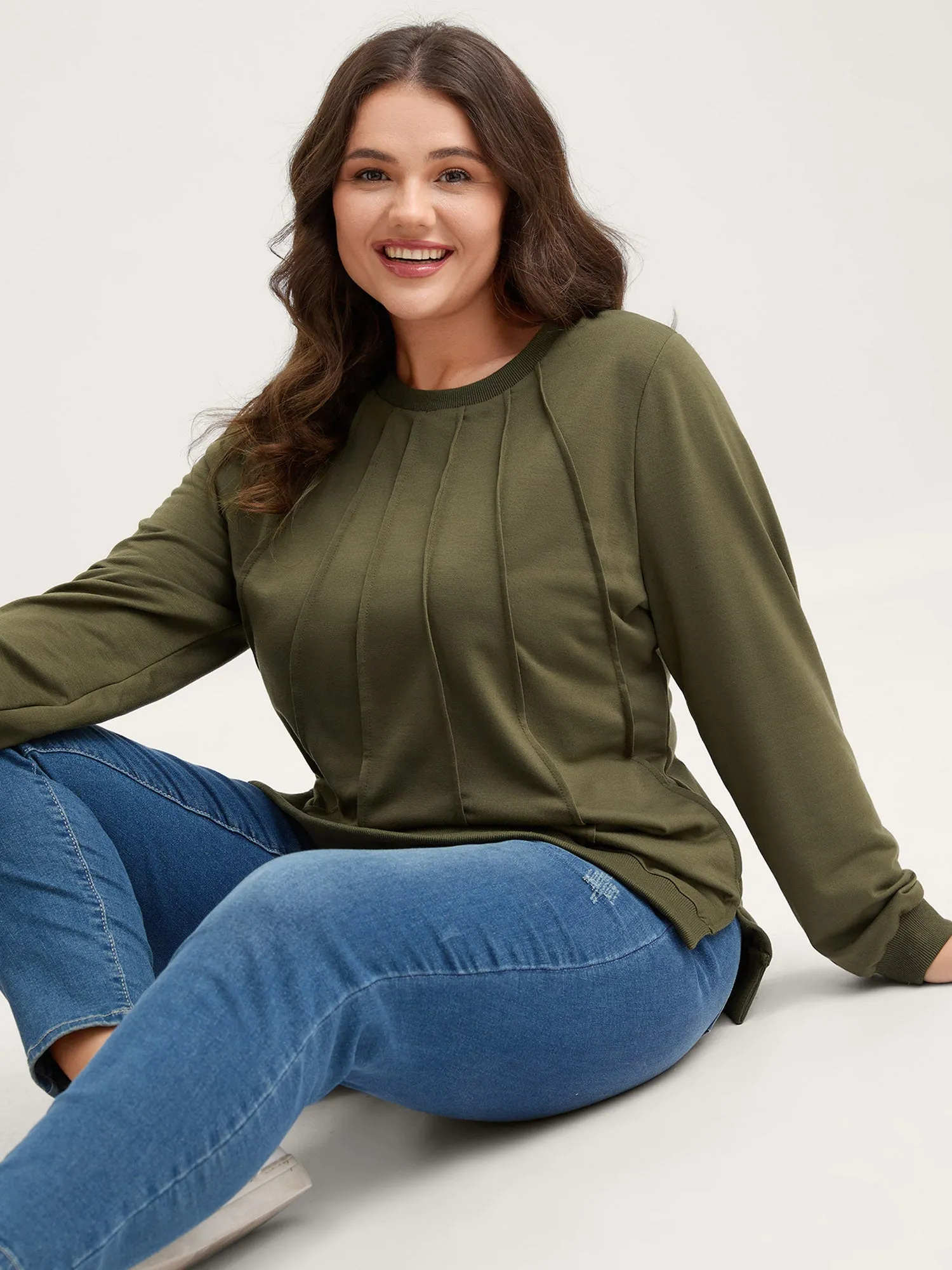 Plicated Detail Crew Neck Sweatshirt sold by Bloomchic product image thumbnail 4