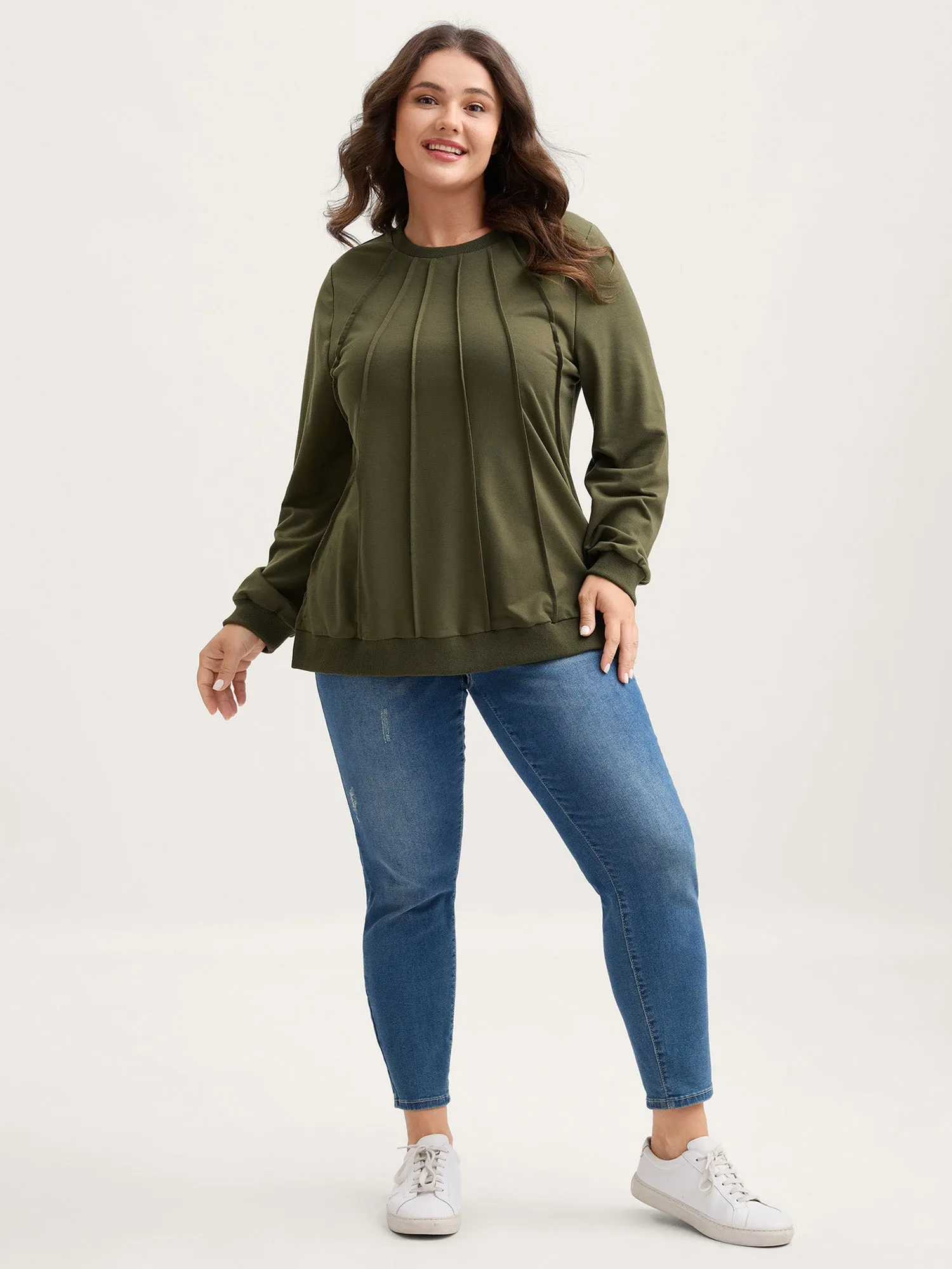 Plicated Detail Crew Neck Sweatshirt sold by Bloomchic product image thumbnail 3