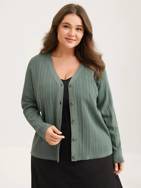 Textured Button Front Long-Sleeve Knit Cardigan sold by Bloomchic