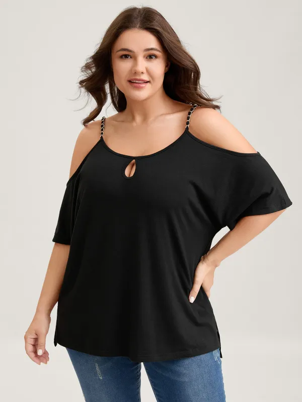 Off-Shoulder Metallic Detail Flowy T-Shirt sold by Bloomchic