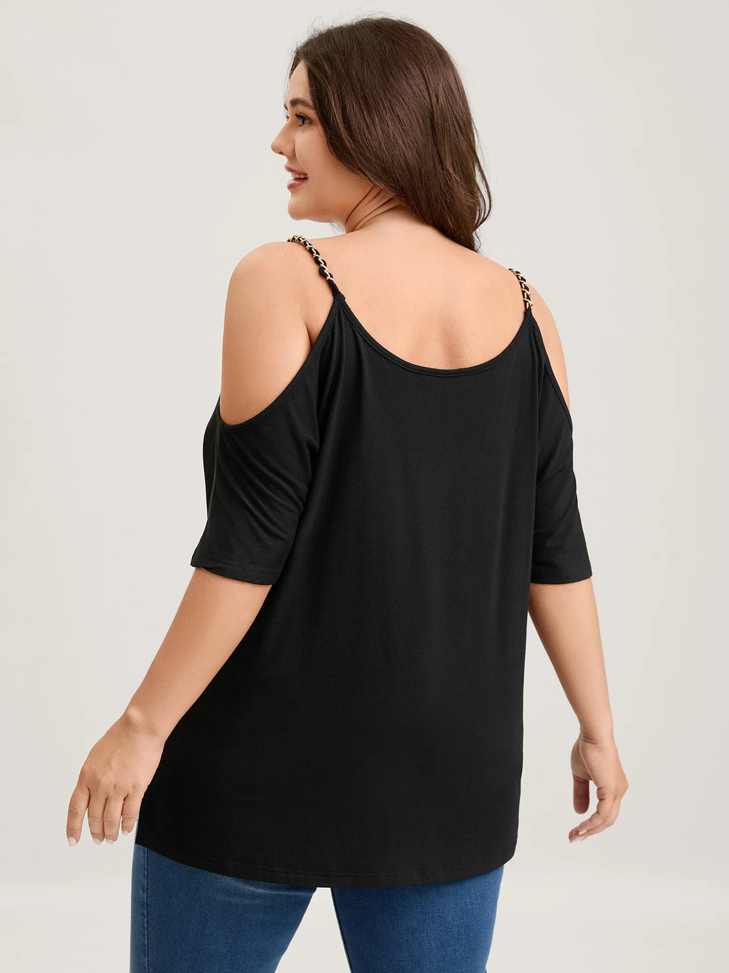 Off-Shoulder Metallic Detail Flowy T-Shirt sold by Bloomchic product image thumbnail 5