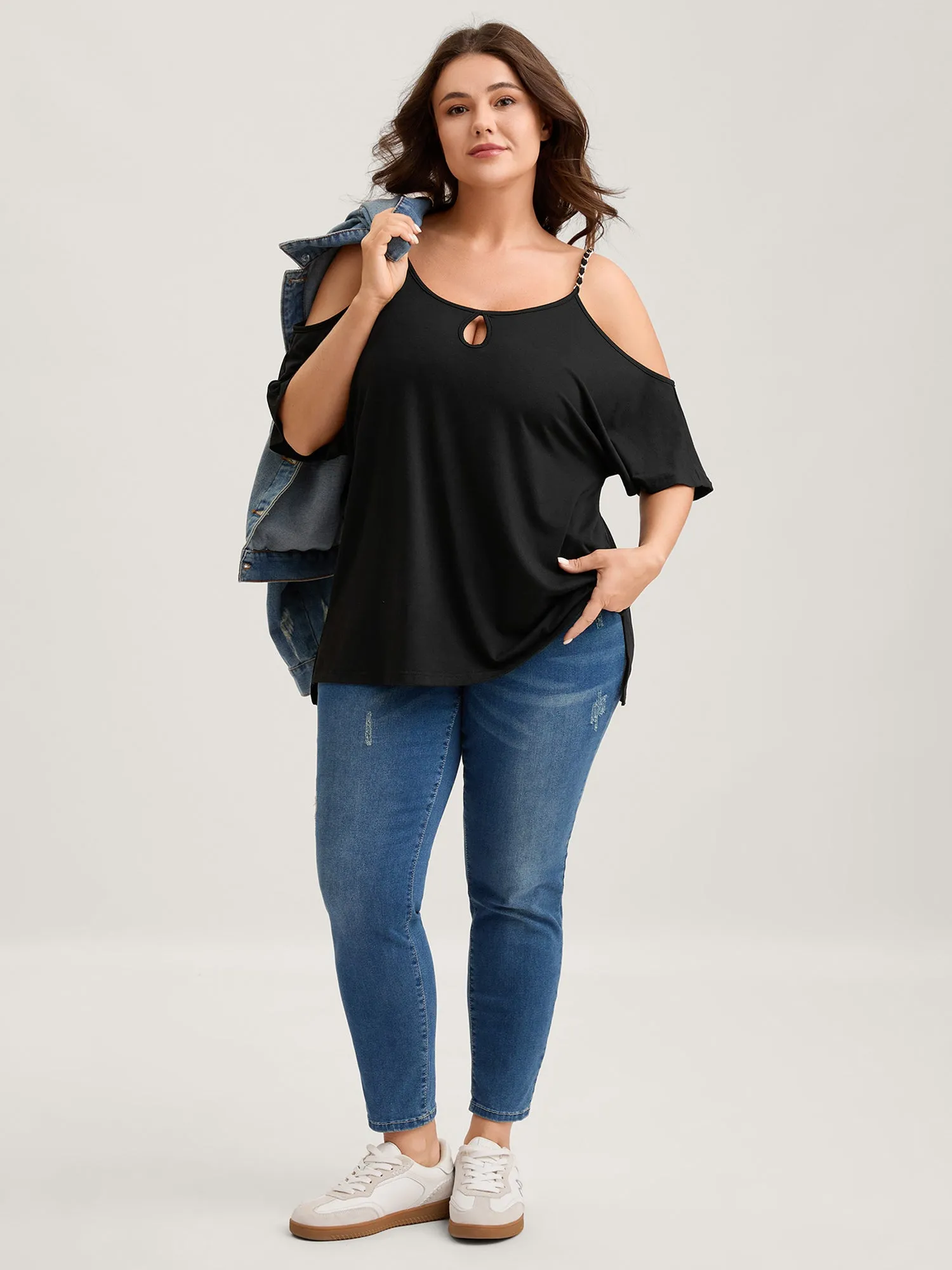 Off-Shoulder Metallic Detail Flowy T-Shirt sold by Bloomchic product image thumbnail 3