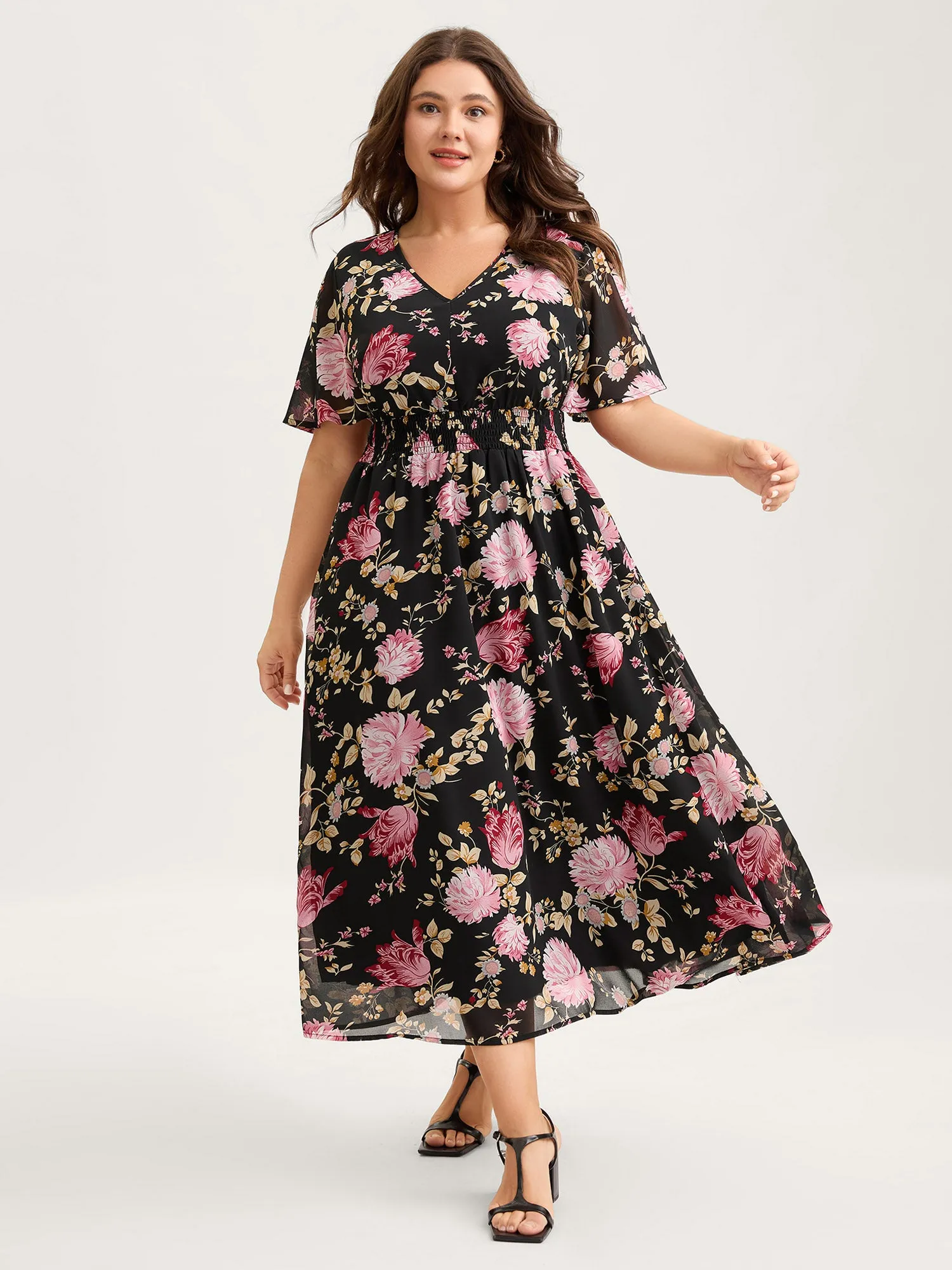 Sweet Floral Shirred Waist Cinched Midi Dress sold by Bloomchic product image thumbnail 2