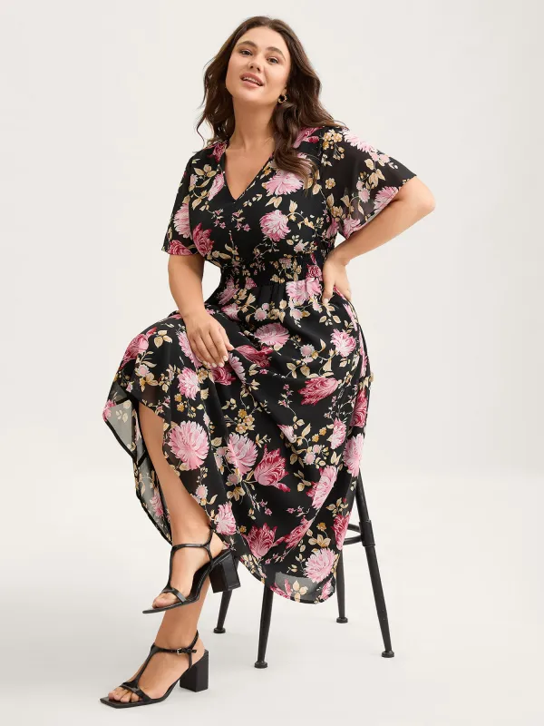 Sweet Floral Shirred Waist Cinched Midi Dress sold by Bloomchic
