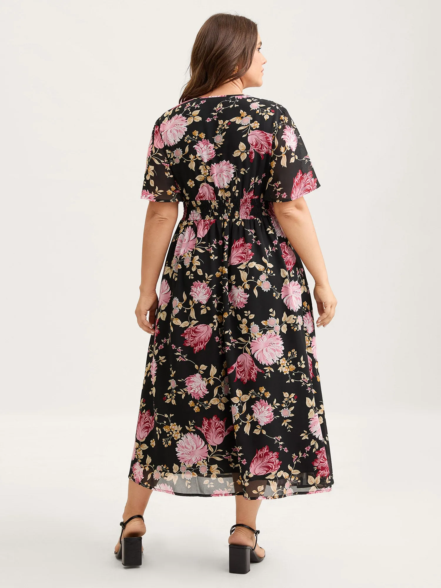 Sweet Floral Shirred Waist Cinched Midi Dress sold by Bloomchic product image thumbnail 4