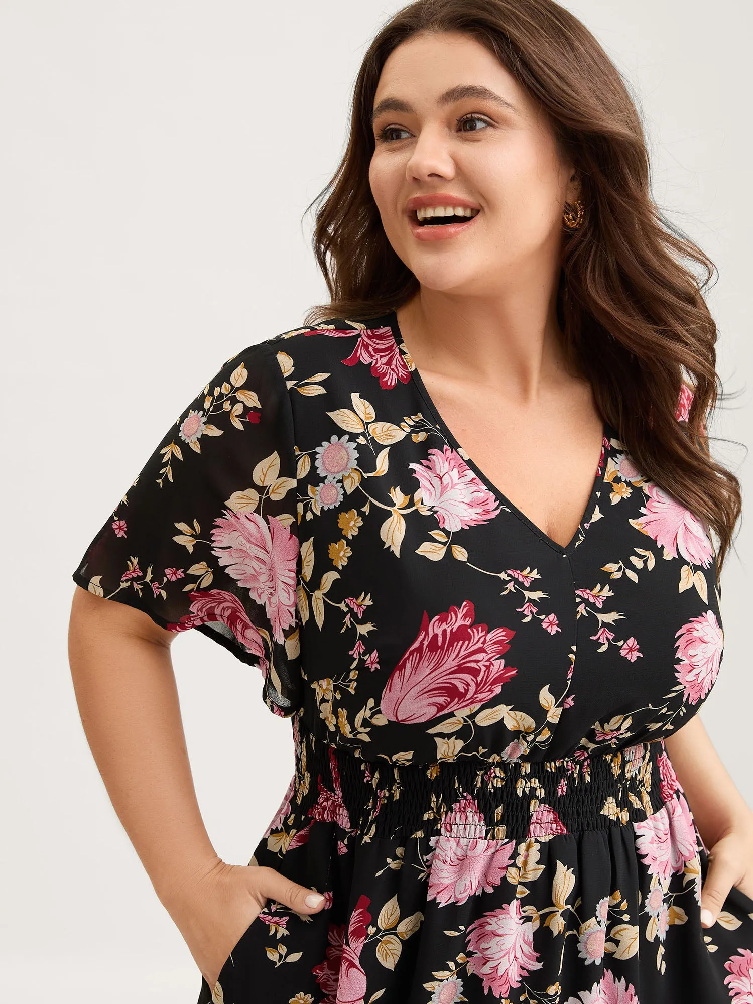 Sweet Floral Shirred Waist Cinched Midi Dress sold by Bloomchic product image thumbnail 3