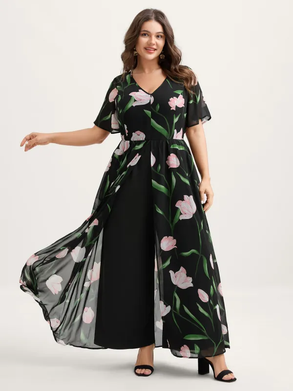 Hidden Zipper Floral Layered Pockets Jumpsuit sold by Bloomchic