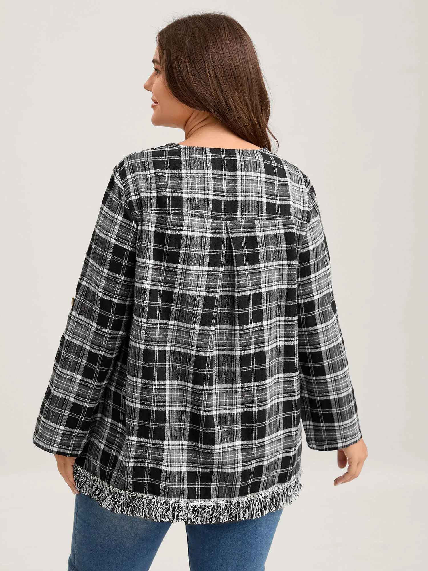 Plaid Print Open-Front Tassels Jacket sold by Bloomchic product image thumbnail 4