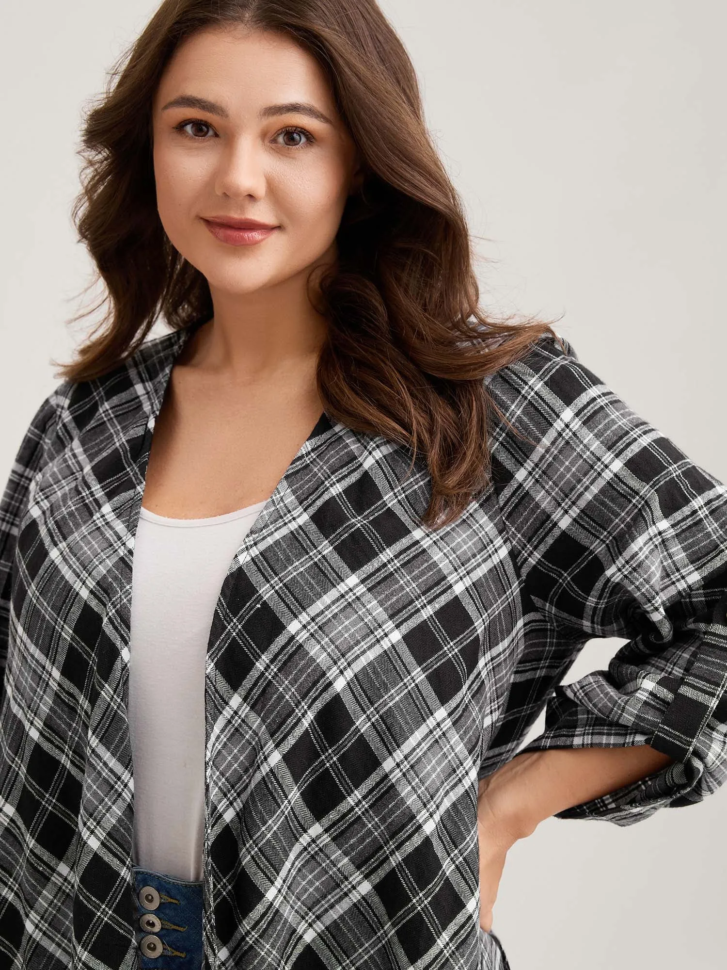 Plaid Print Open-Front Tassels Jacket sold by Bloomchic product image thumbnail 2