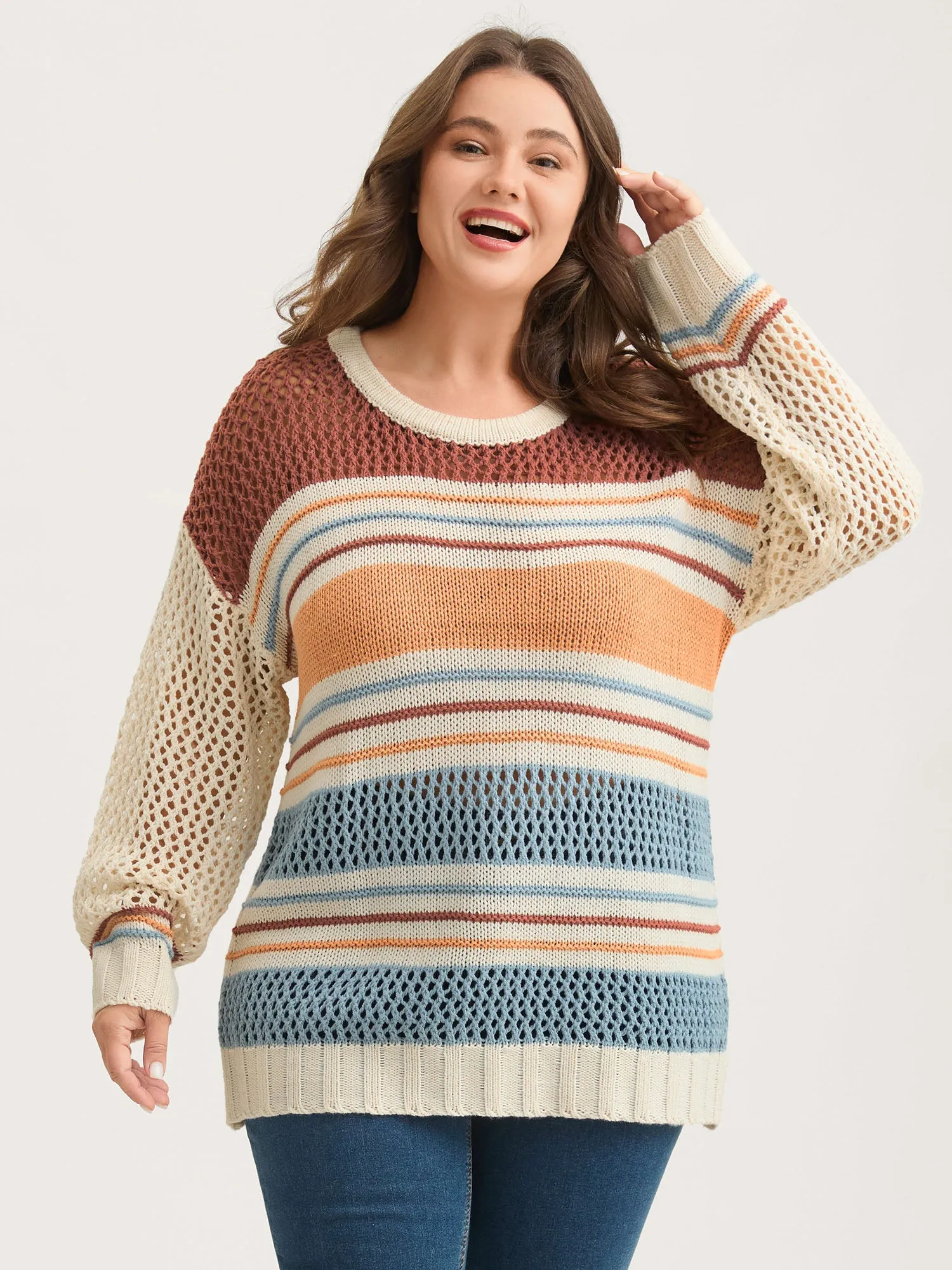 Color Block Textured Cut-Out Pullover sold by Bloomchic