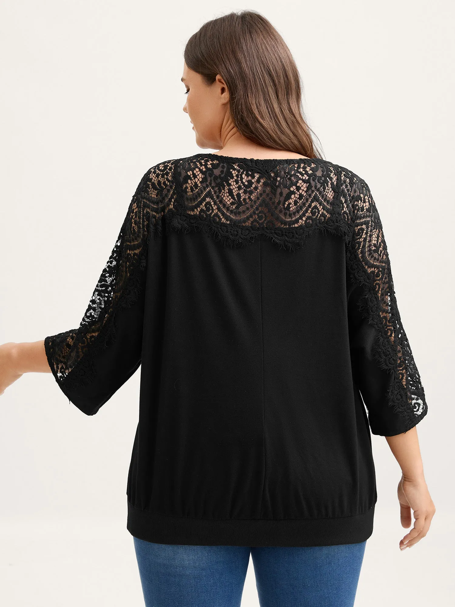 Sheer Lace Sleeve Solid Sweatshirt sold by Bloomchic product image thumbnail 4