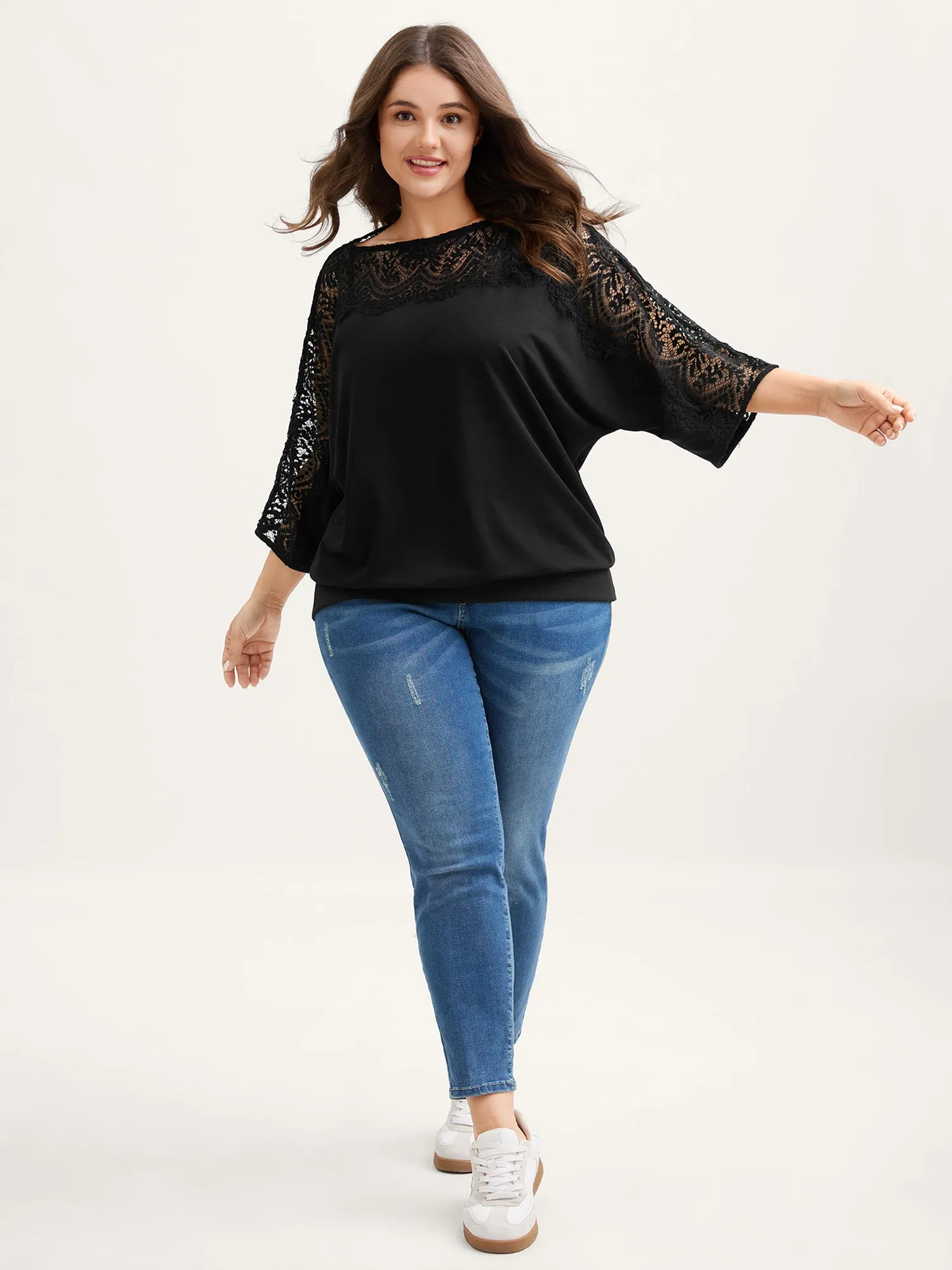 Sheer Lace Sleeve Solid Sweatshirt sold by Bloomchic product image thumbnail 3