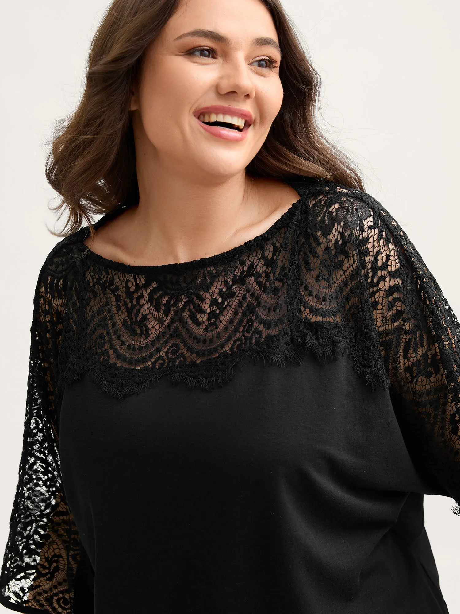 Sheer Lace Sleeve Solid Sweatshirt sold by Bloomchic product image thumbnail 2