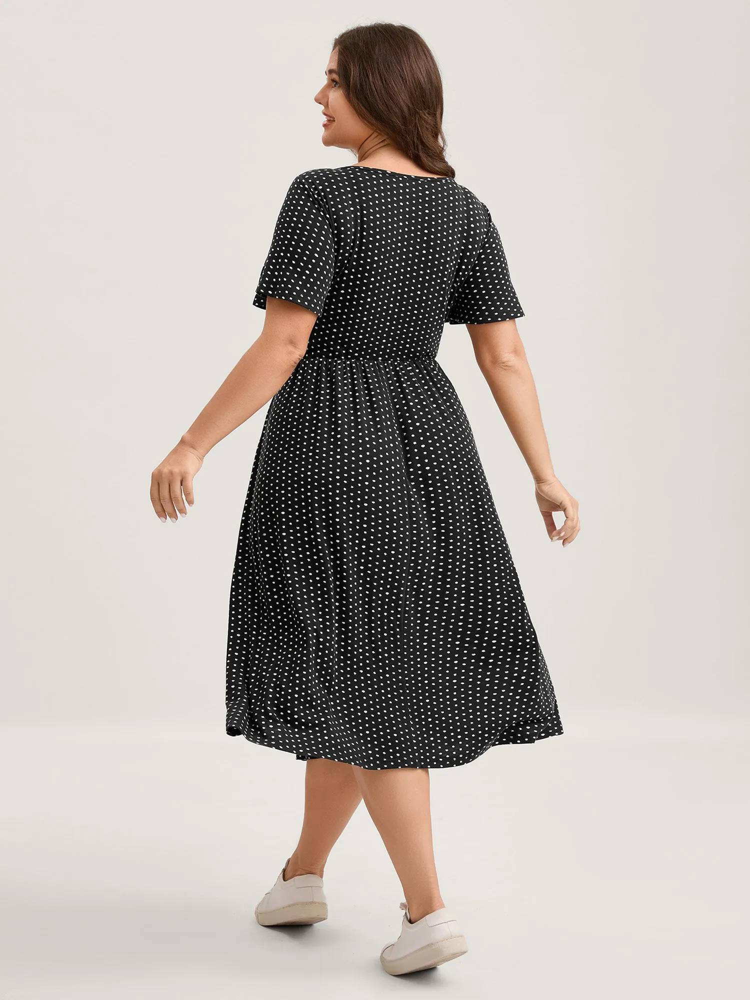 Polka Dots Pleated Overlap Bodice Midi Dress sold by Bloomchic product image thumbnail 4