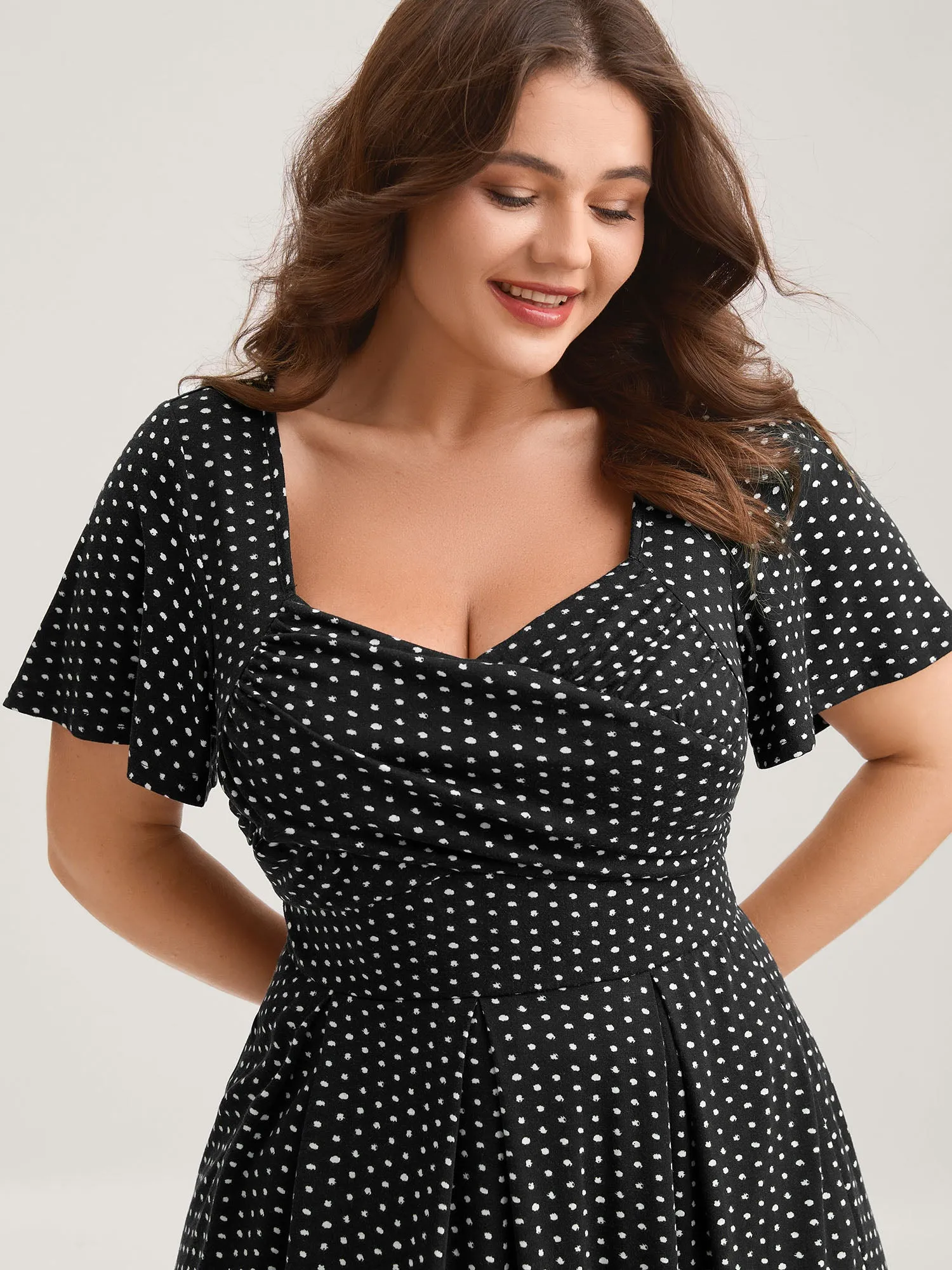 Polka Dots Pleated Overlap Bodice Midi Dress sold by Bloomchic product image thumbnail 2