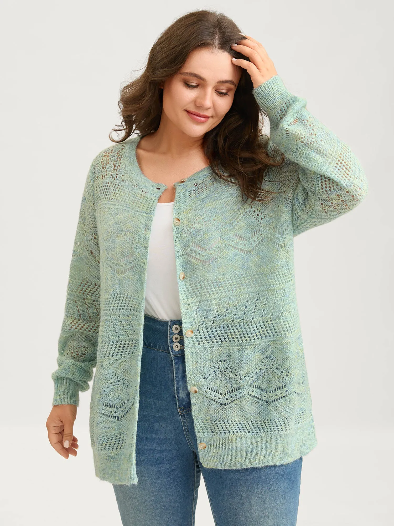 Textured Heather Button Front Knit Cardigan sold by Bloomchic product image thumbnail 4