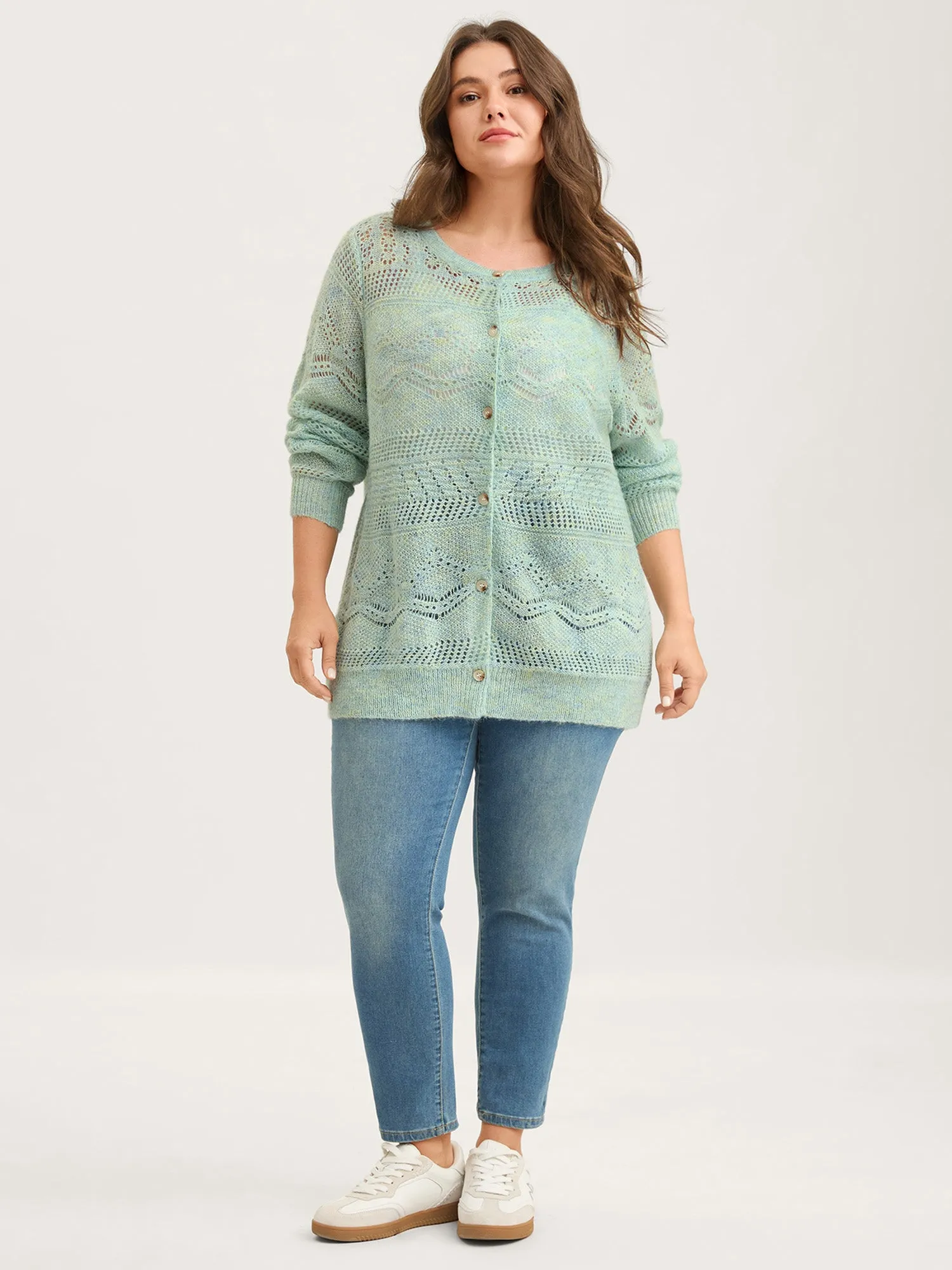 Textured Heather Button Front Knit Cardigan sold by Bloomchic product image thumbnail 2