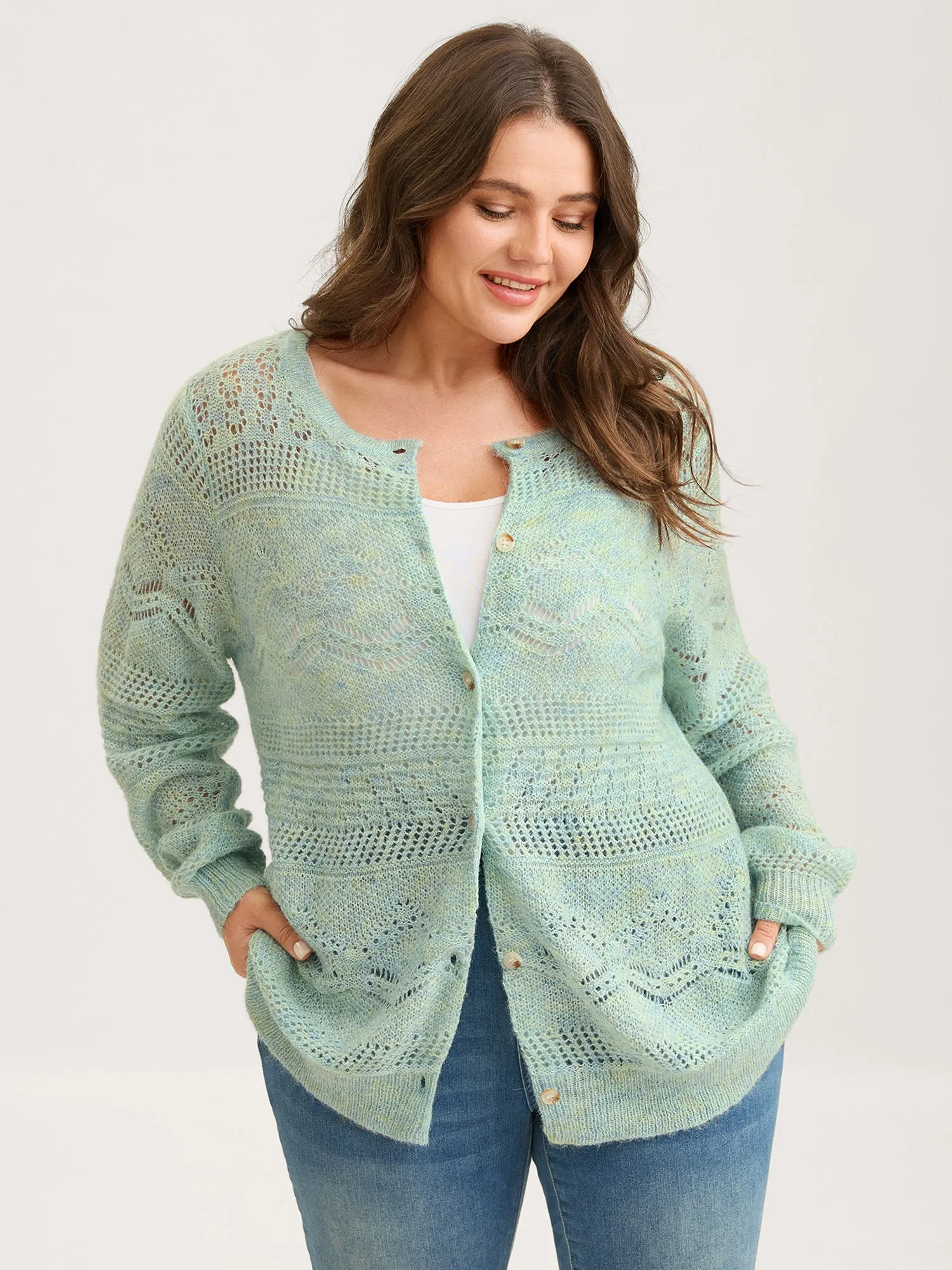 Textured Heather Button Front Knit Cardigan sold by Bloomchic