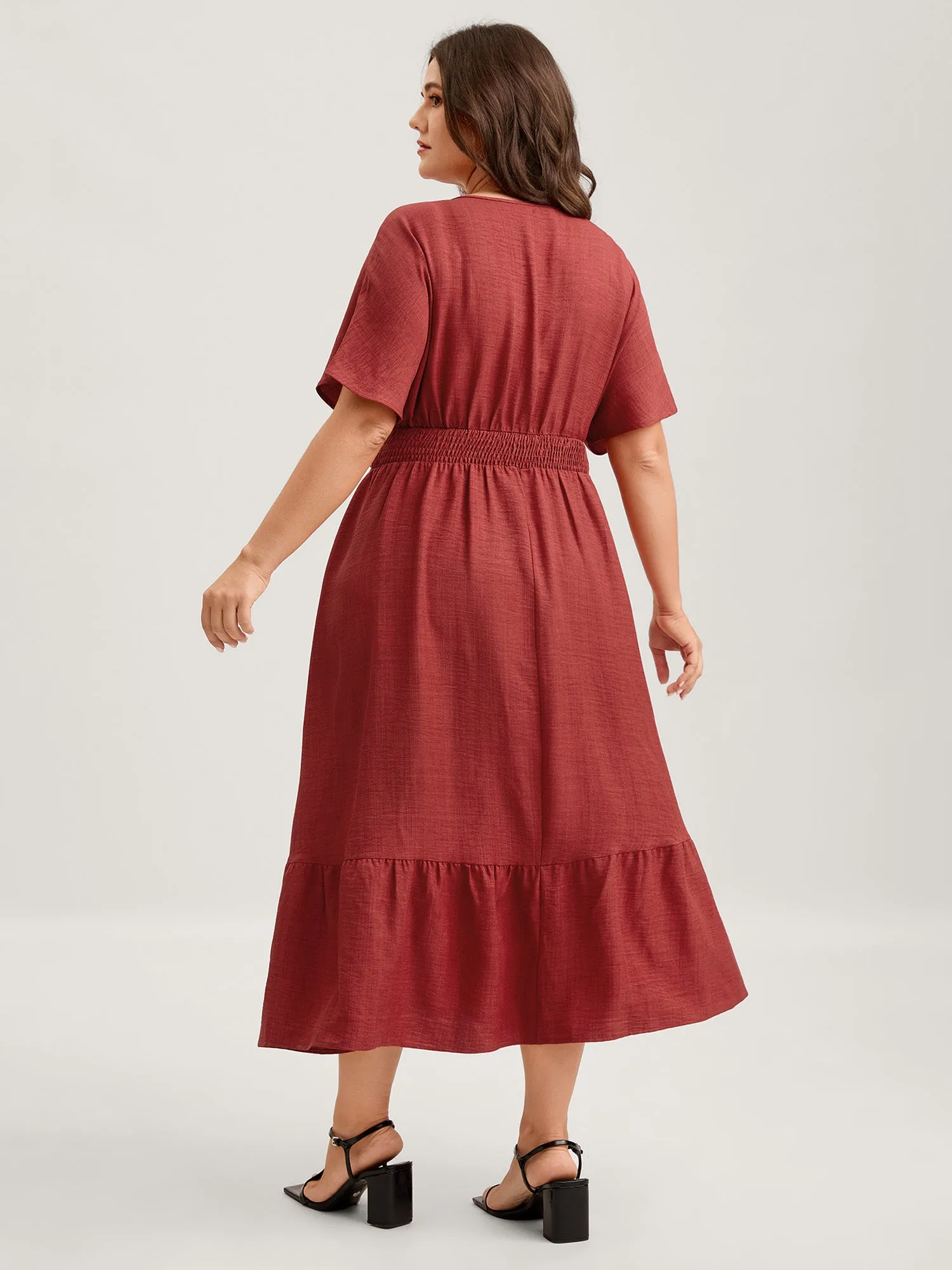 Waist-Cinched Tiered Surplice Midi Dress sold by Bloomchic product image thumbnail 4