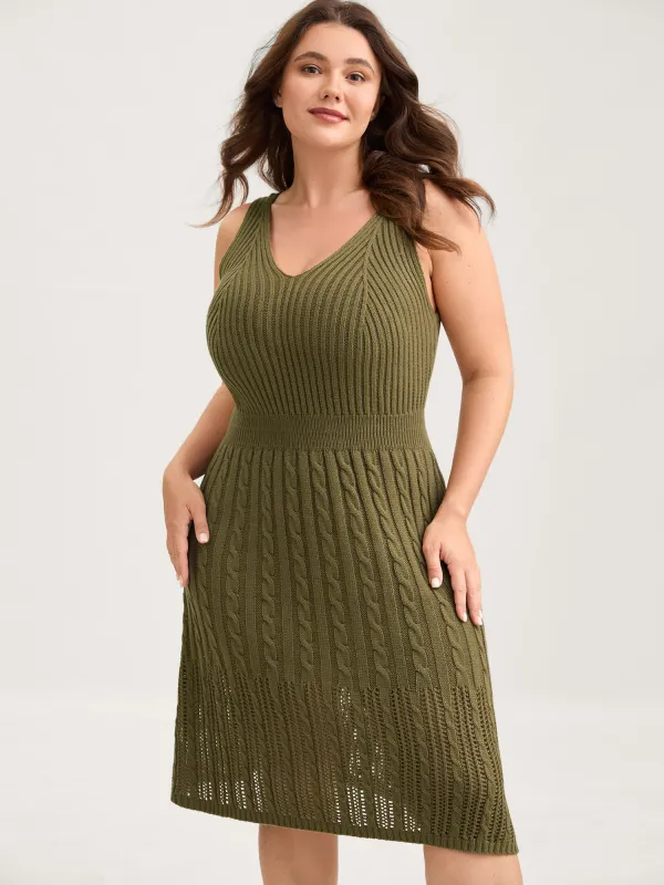 Cable-Knit Waist-Cinched Woven Midi Dress sold by Bloomchic