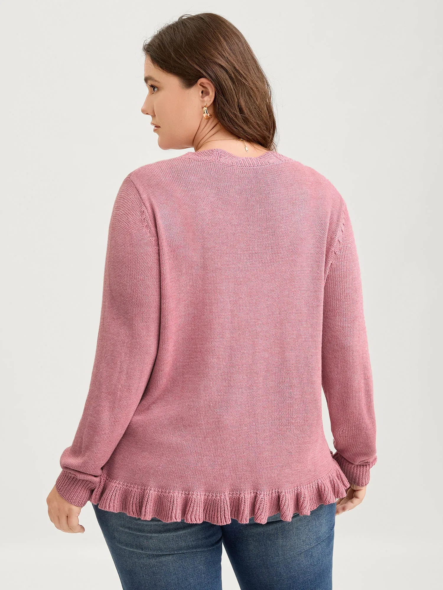 Supersoft Textured Floral Button Ruffled Hem Knit Cardigan sold by Bloomchic product image thumbnail 4