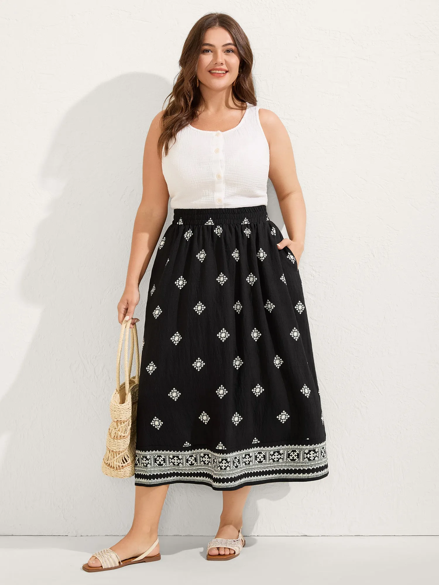 Boho Print Wide Waistband Maxi Skirt sold by Bloomchic