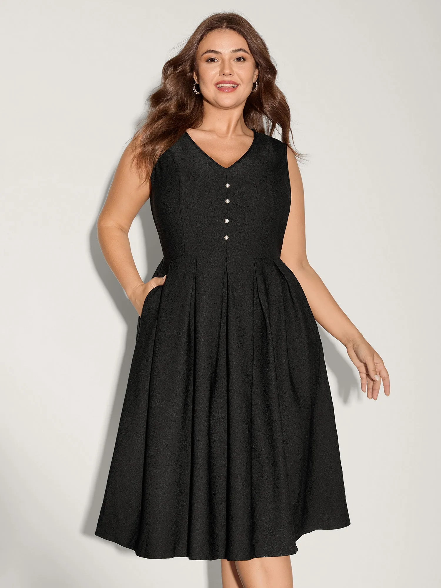 Textured Waist-Cut Pleated Solid Midi Dress sold by Bloomchic