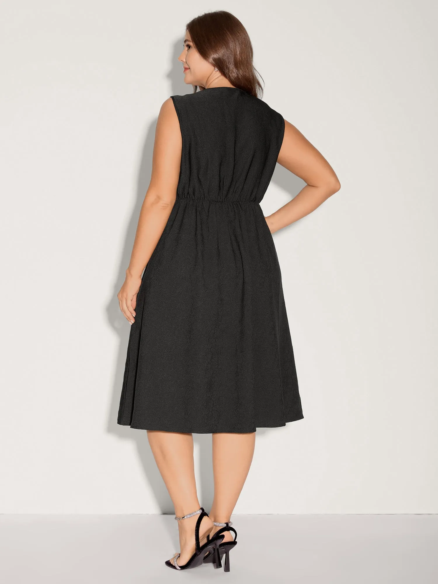 Textured Waist-Cut Pleated Solid Midi Dress sold by Bloomchic product image thumbnail 4