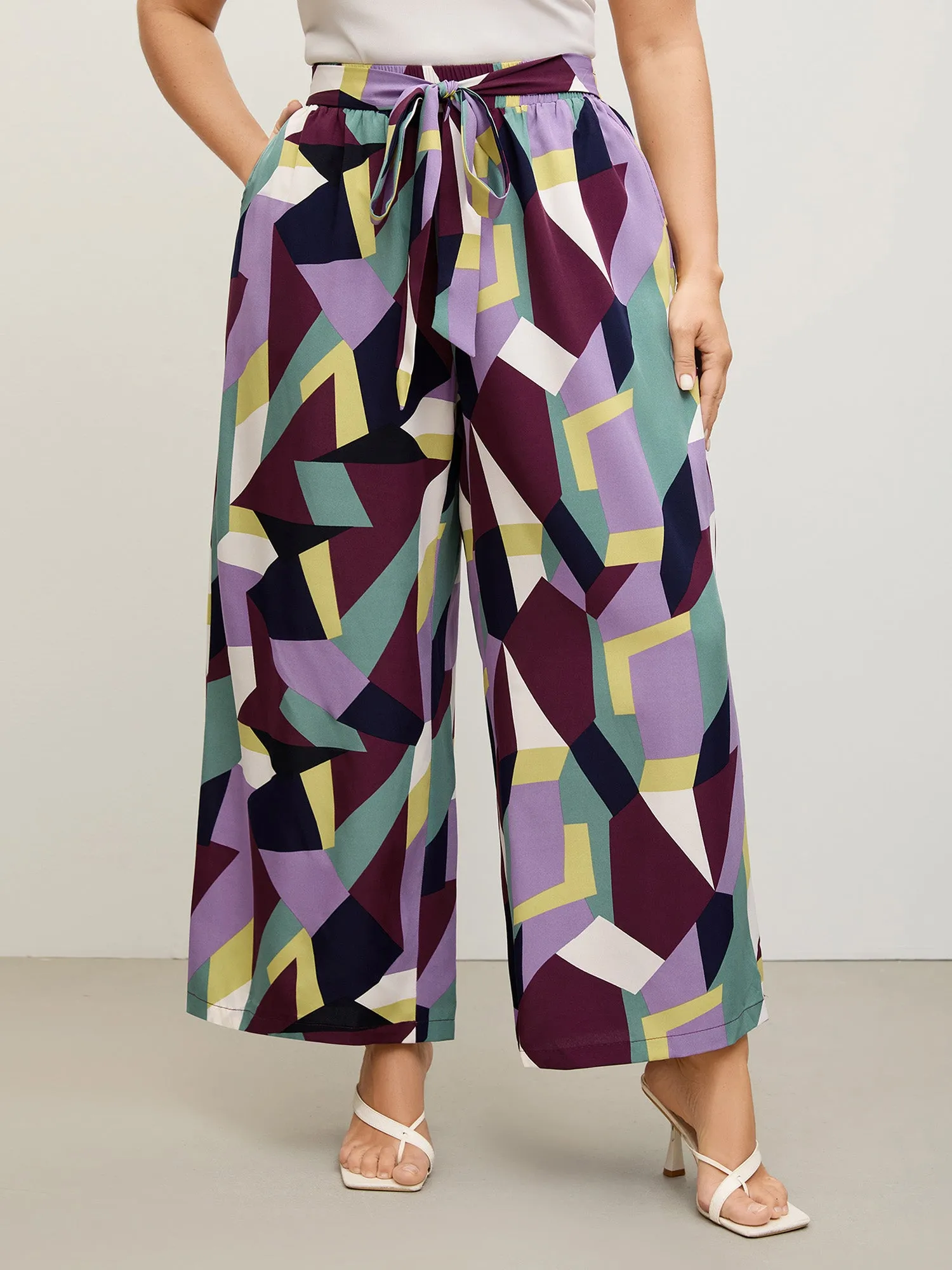 Colorful Geometry Waist-Tie Pants sold by Bloomchic