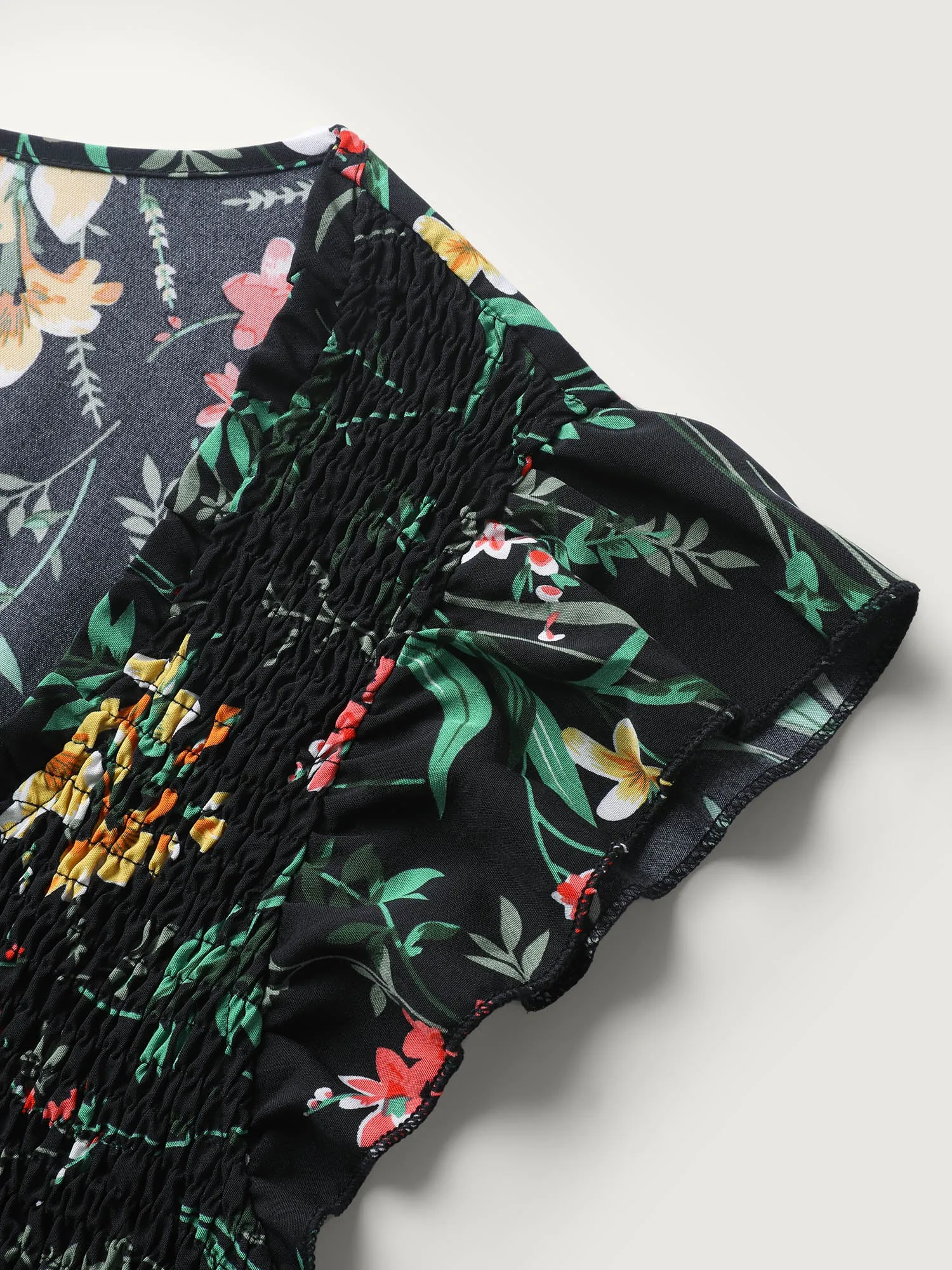 Botanical Print Shirred Bodice Midi Dress sold by Bloomchic product image thumbnail 5