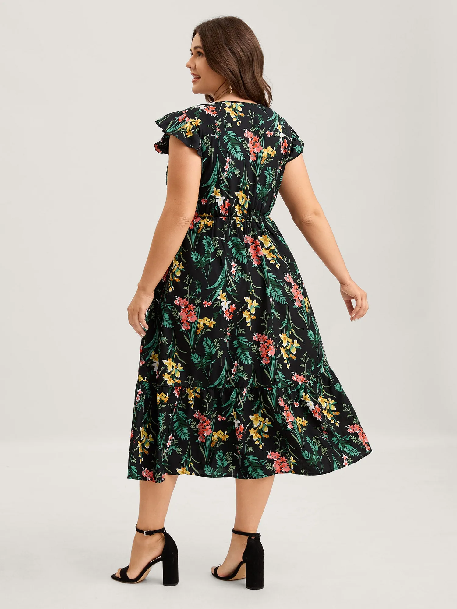 Botanical Print Shirred Bodice Midi Dress sold by Bloomchic product image thumbnail 4