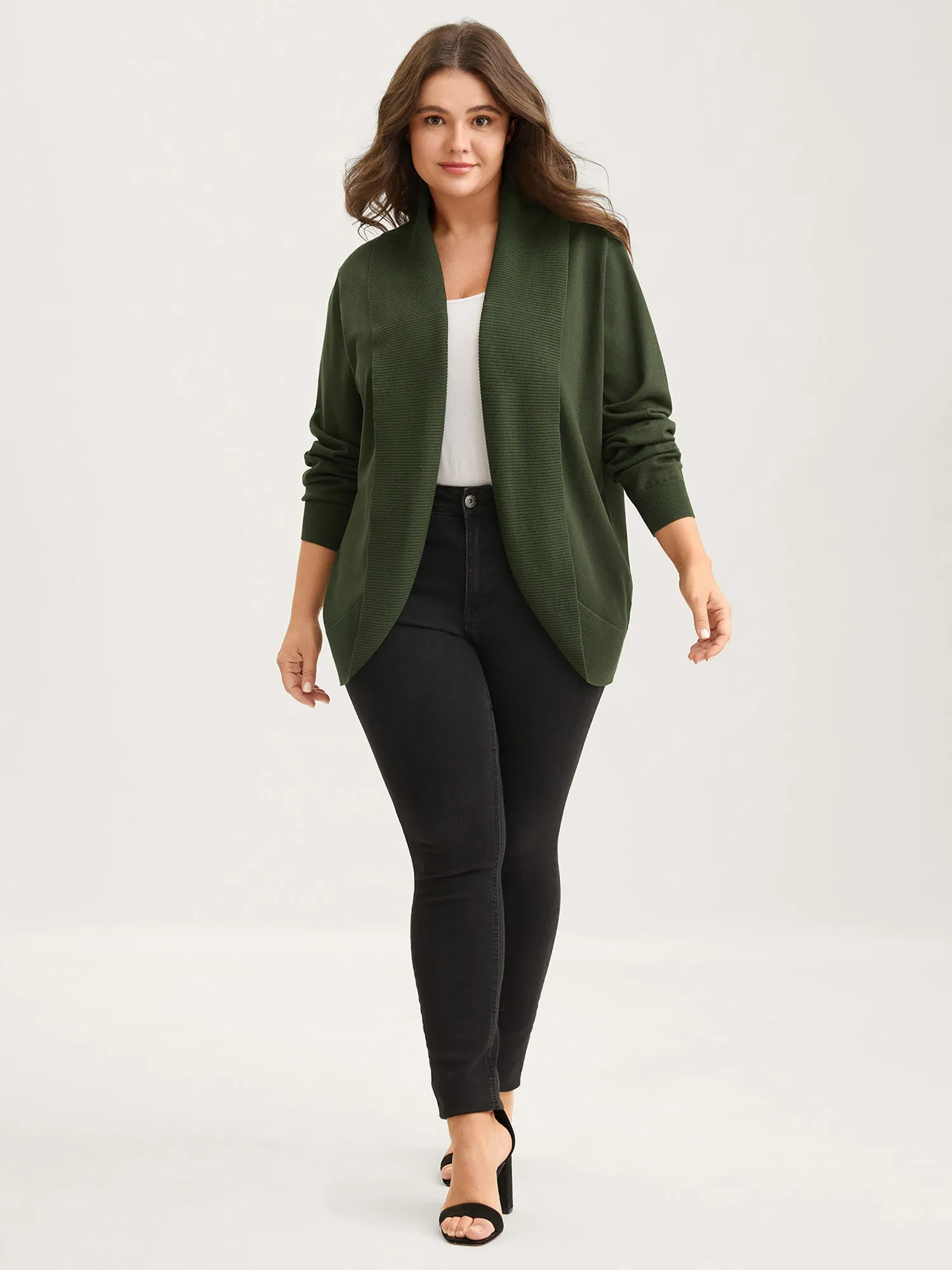 Arc Hem Folded Collar Drop Shoulder Cardigan sold by Bloomchic product image thumbnail 3