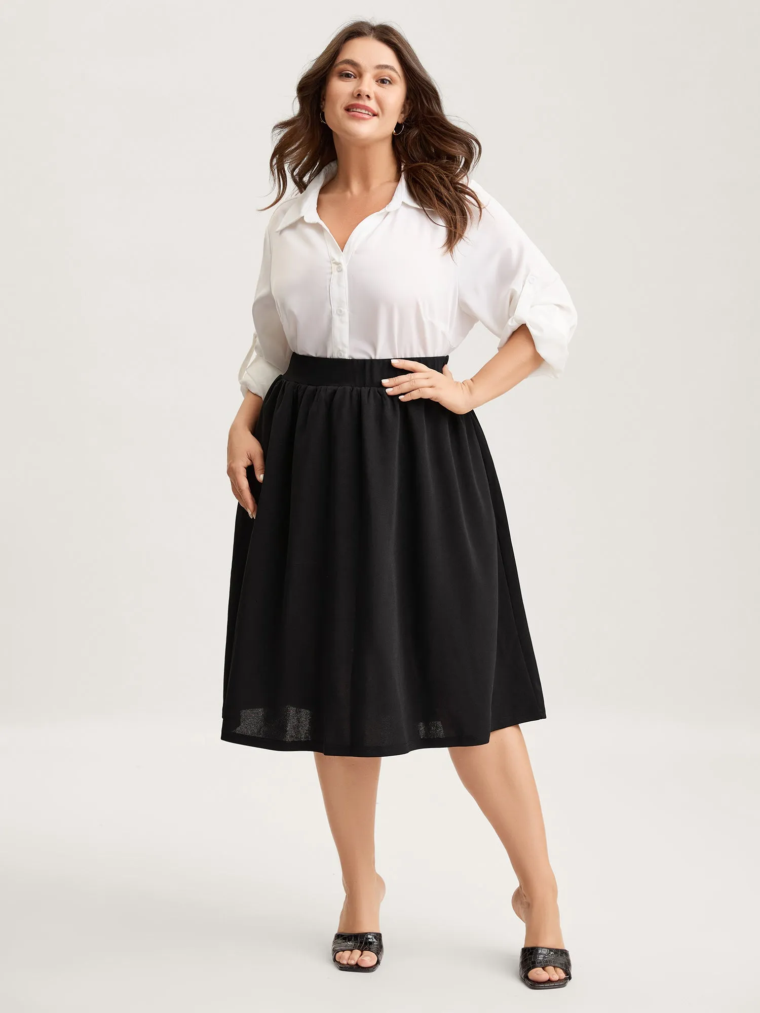 A-Line Solid Pleated Midi Skirt sold by Bloomchic