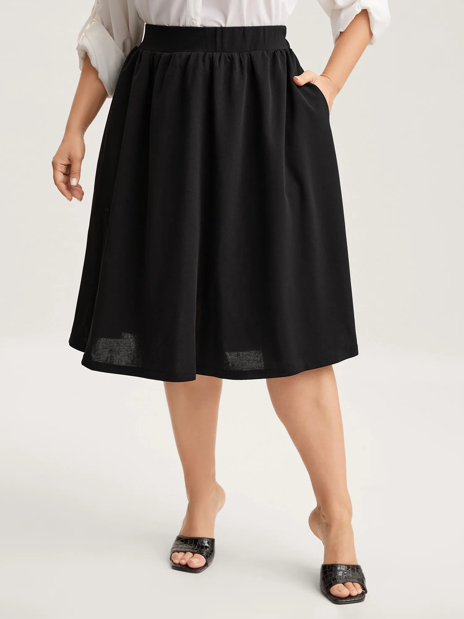 A-Line Solid Pleated Midi Skirt sold by Bloomchic product image thumbnail 2