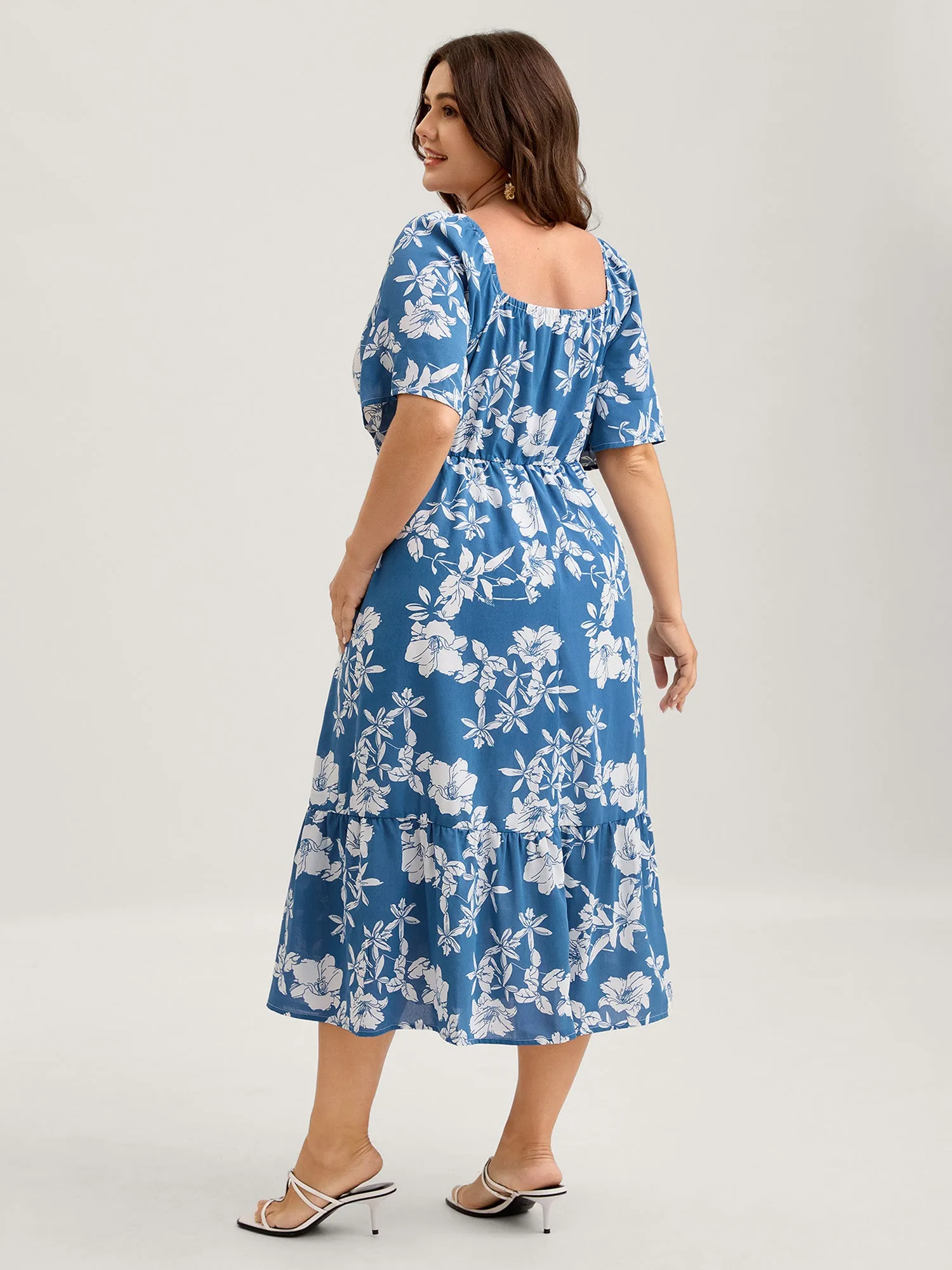 Silhouette Flower Stretchy Waist Pleated Midi Dress sold by Bloomchic product image thumbnail 4